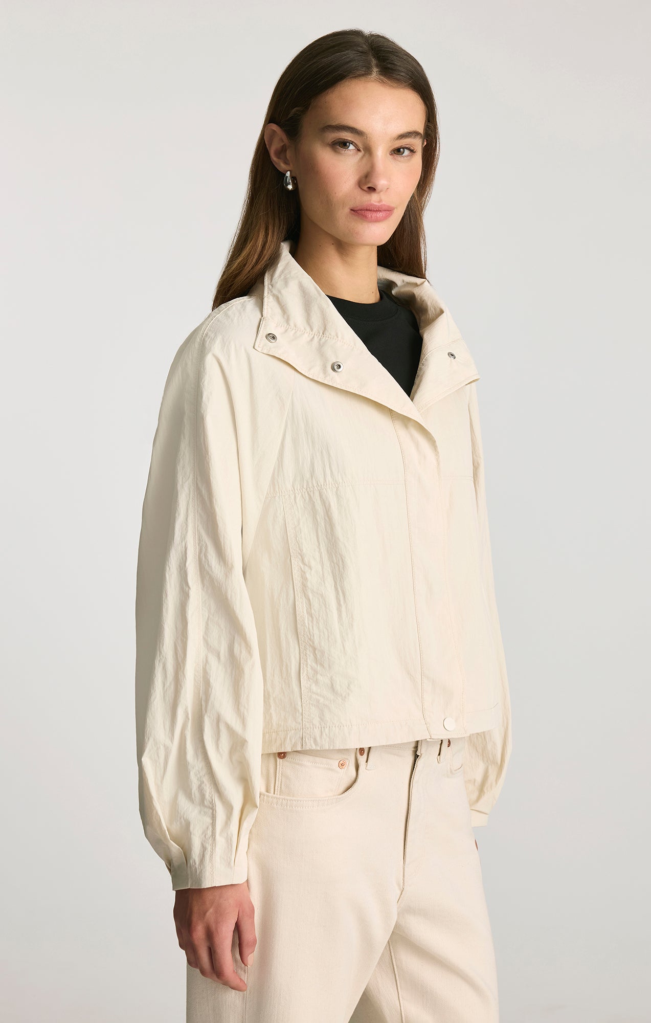 FUNNEL NECK UTILITY JACKET IN LIGHT GREY - Mavi Jeans