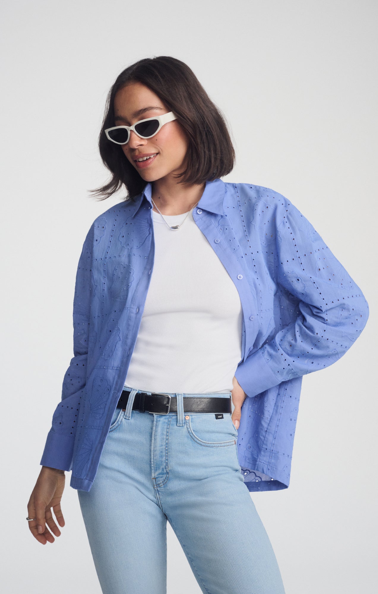 EYELET BUTTON-UP SHIRT IN PERSIAN JEWEL - Mavi Jeans