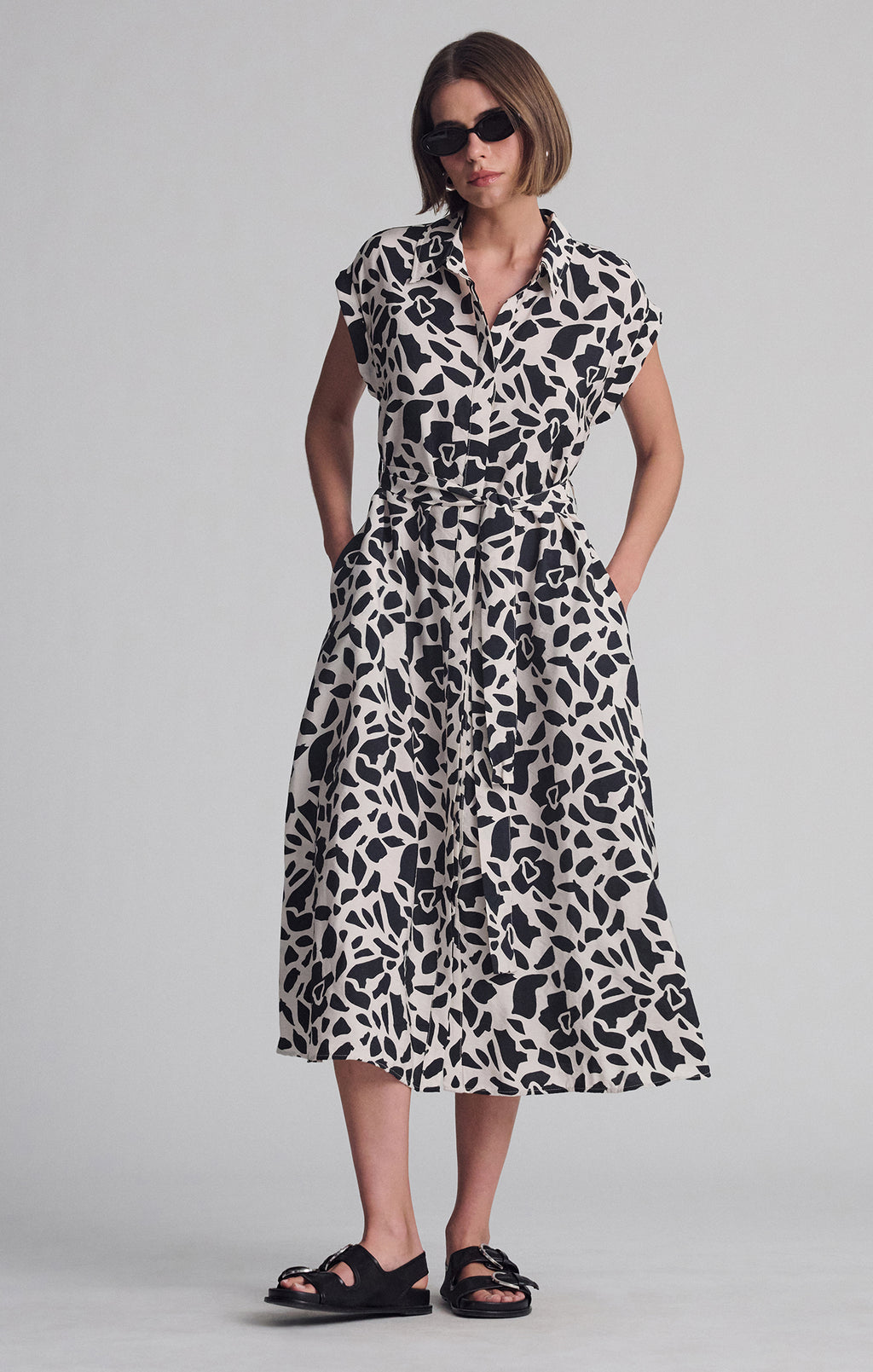 TIE-WAIST LONG SHIRTDRESS IN GEO PRINT - Mavi Jeans