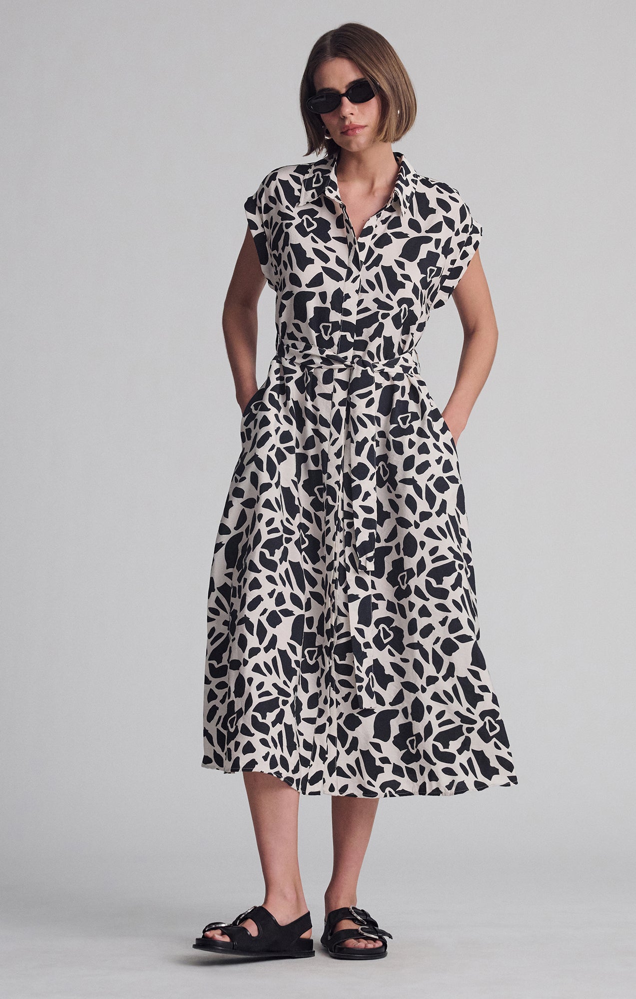 TIE-WAIST LONG SHIRTDRESS IN GEO PRINT - Mavi Jeans