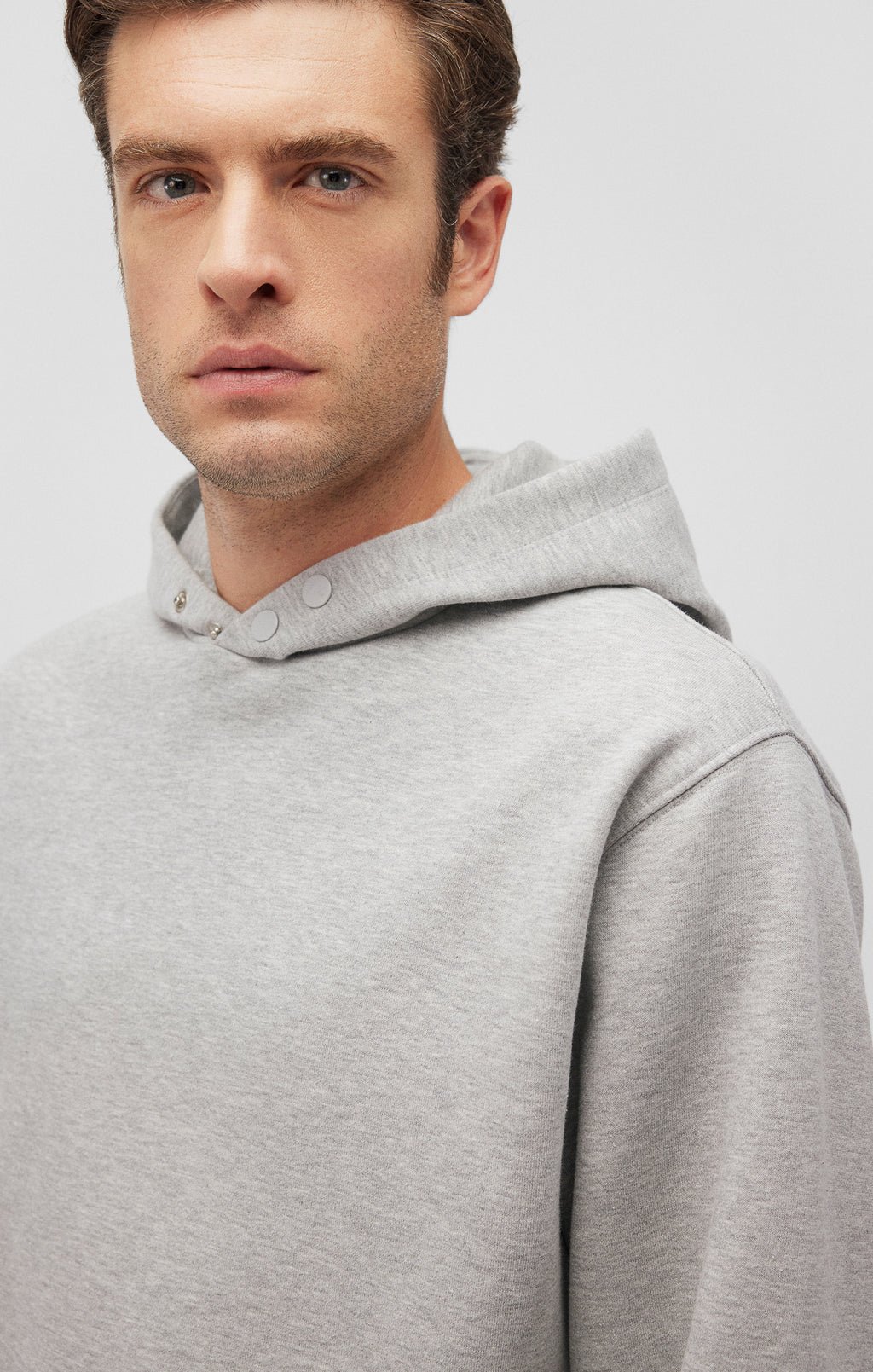 SNAP-BUTTON HOODIE IN LIGHT GREY MELANGE - Mavi Jeans
