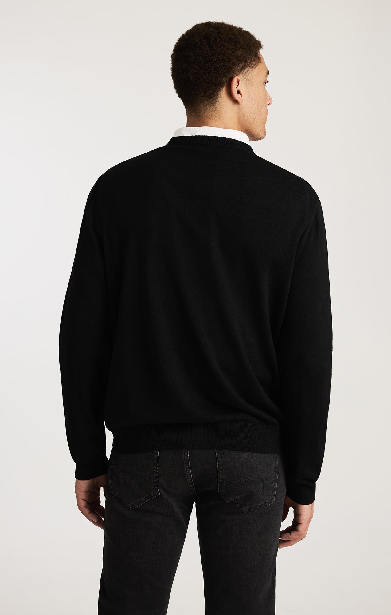 crew neck sweater with dress shirt Mavi Men's Edition Merino Wool Crew Neck Sweater In Black