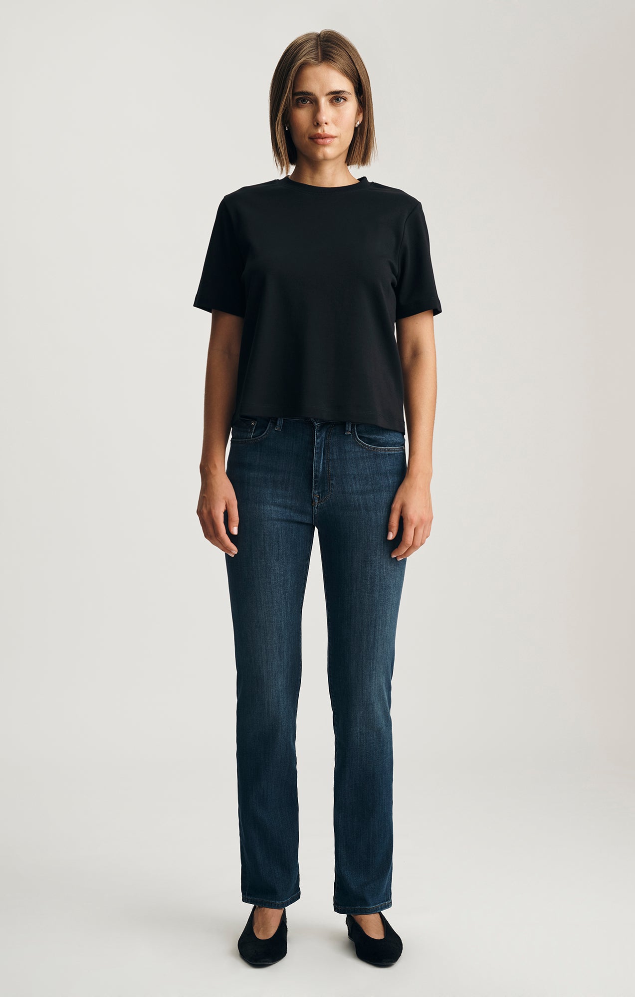 AUDREY INTERLOCK CREW NECK T-SHIRT IN BLACK