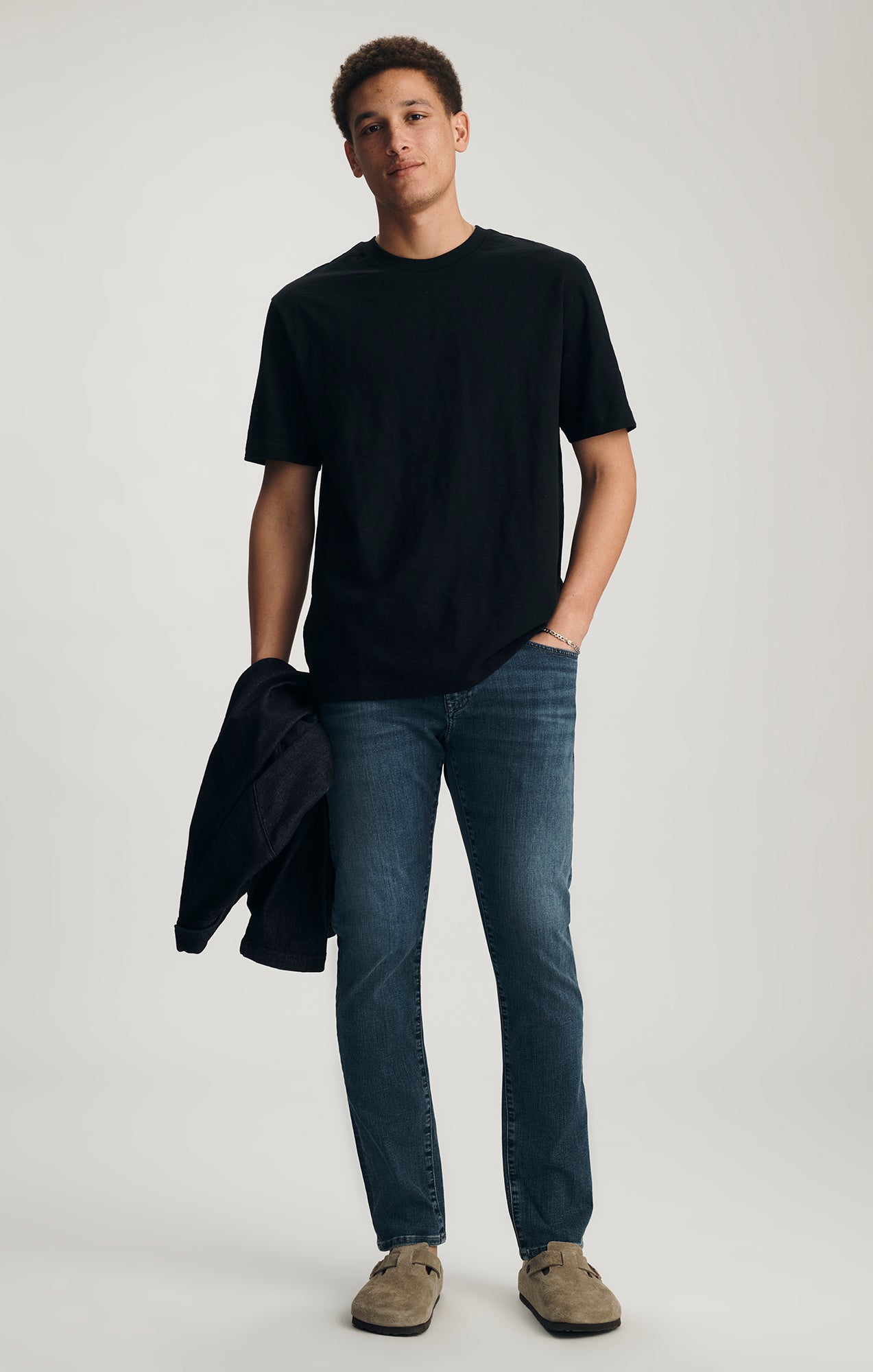 SLUB CREW NECK T-SHIRT IN BLACK - Mavi Jeans