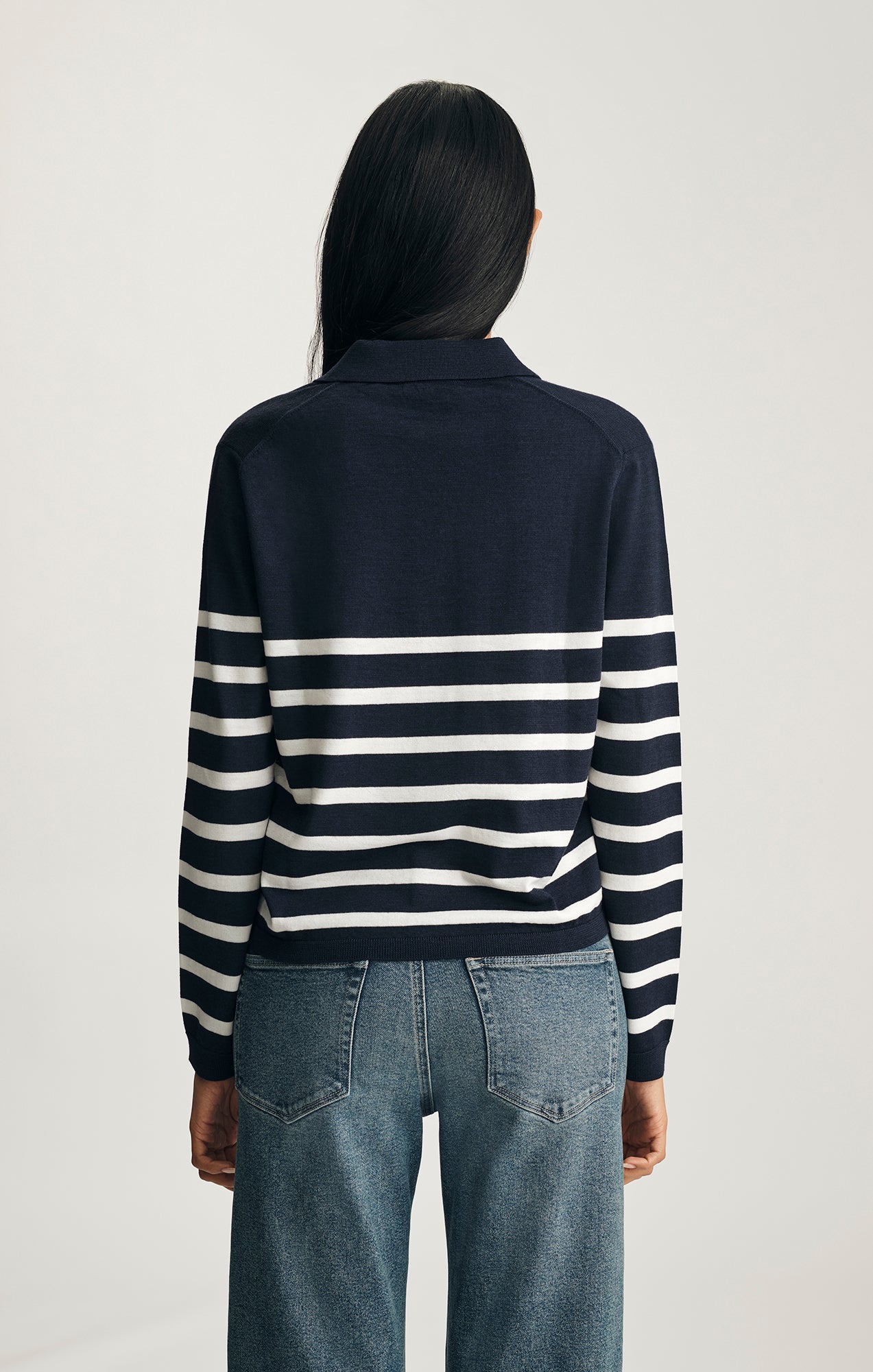 EDITION WOOL POLO SWEATER IN NAVY BLAZER STRIPE
