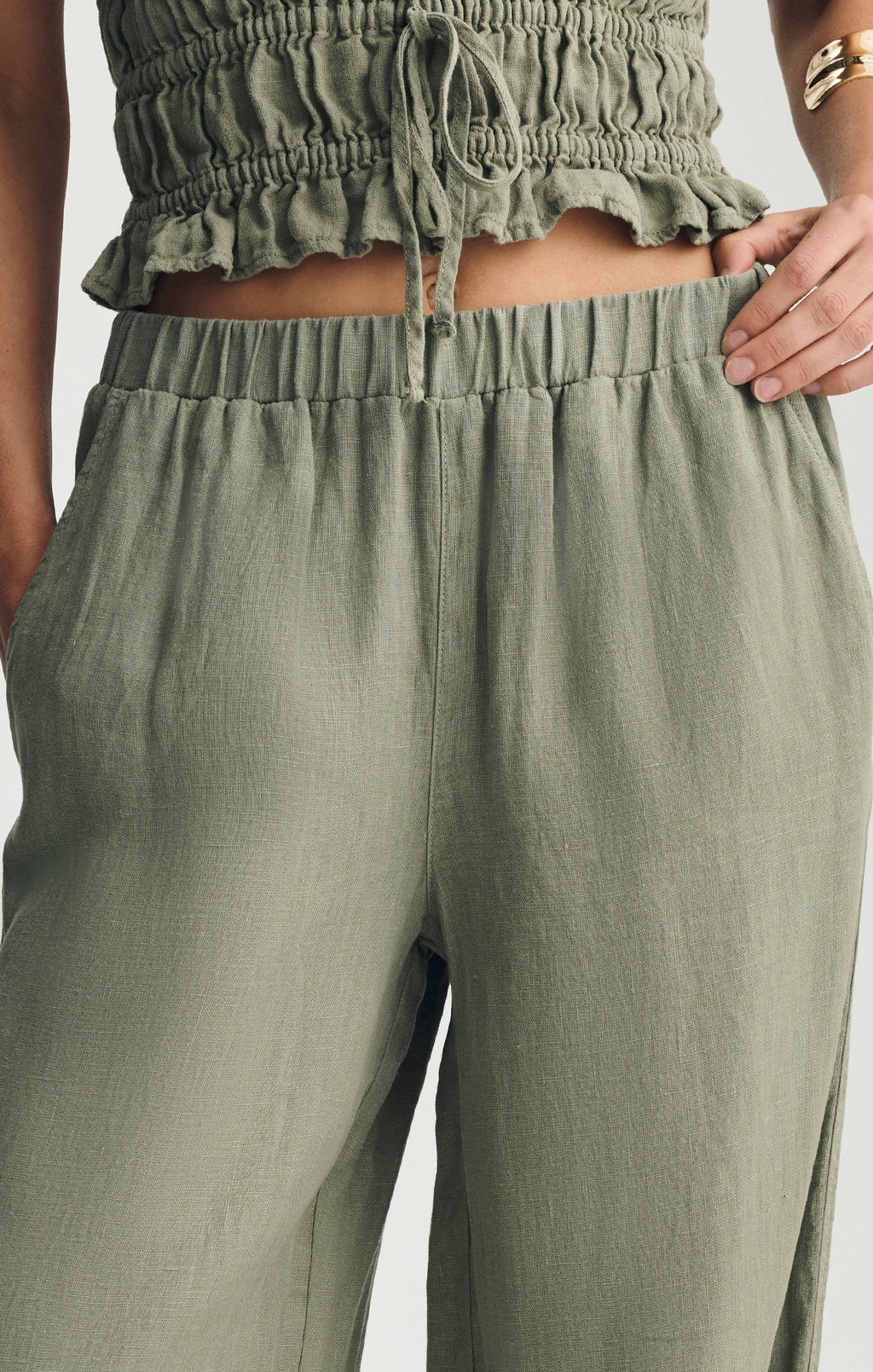LINEN WIDE LEG PANTS IN SEA SPRAY - Mavi Jeans