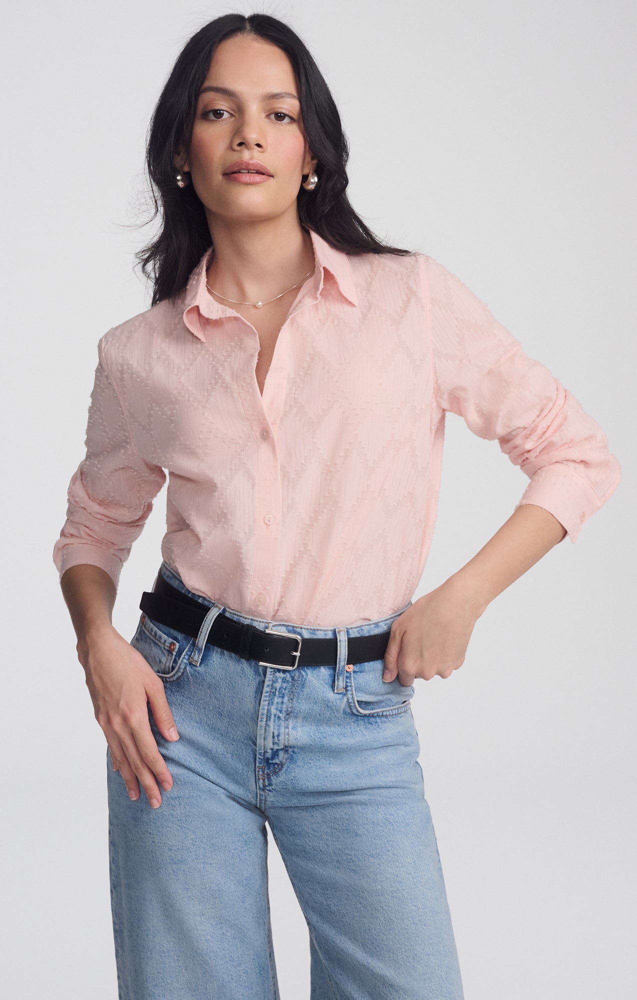 SHEER TEXTURED BUTTON-UP SHIRT IN PEACHSKIN - Mavi Jeans