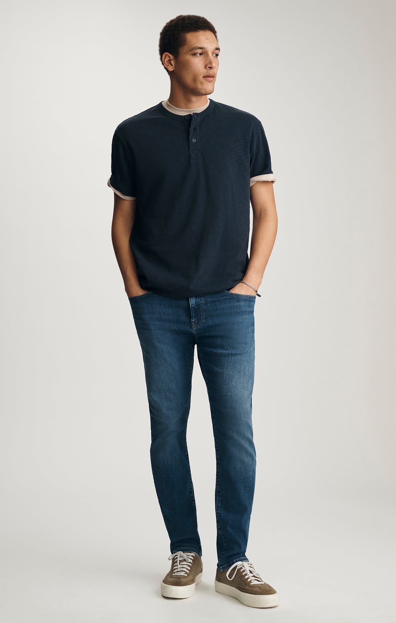 SLUB HENLEY T-SHIRT IN NAVY - Mavi Jeans