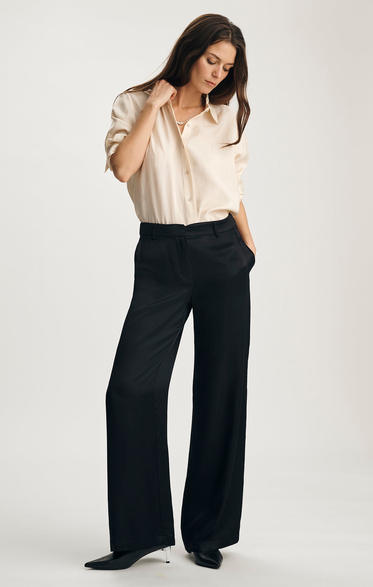 Mavi Women's Satin Wide Leg Pants In Black