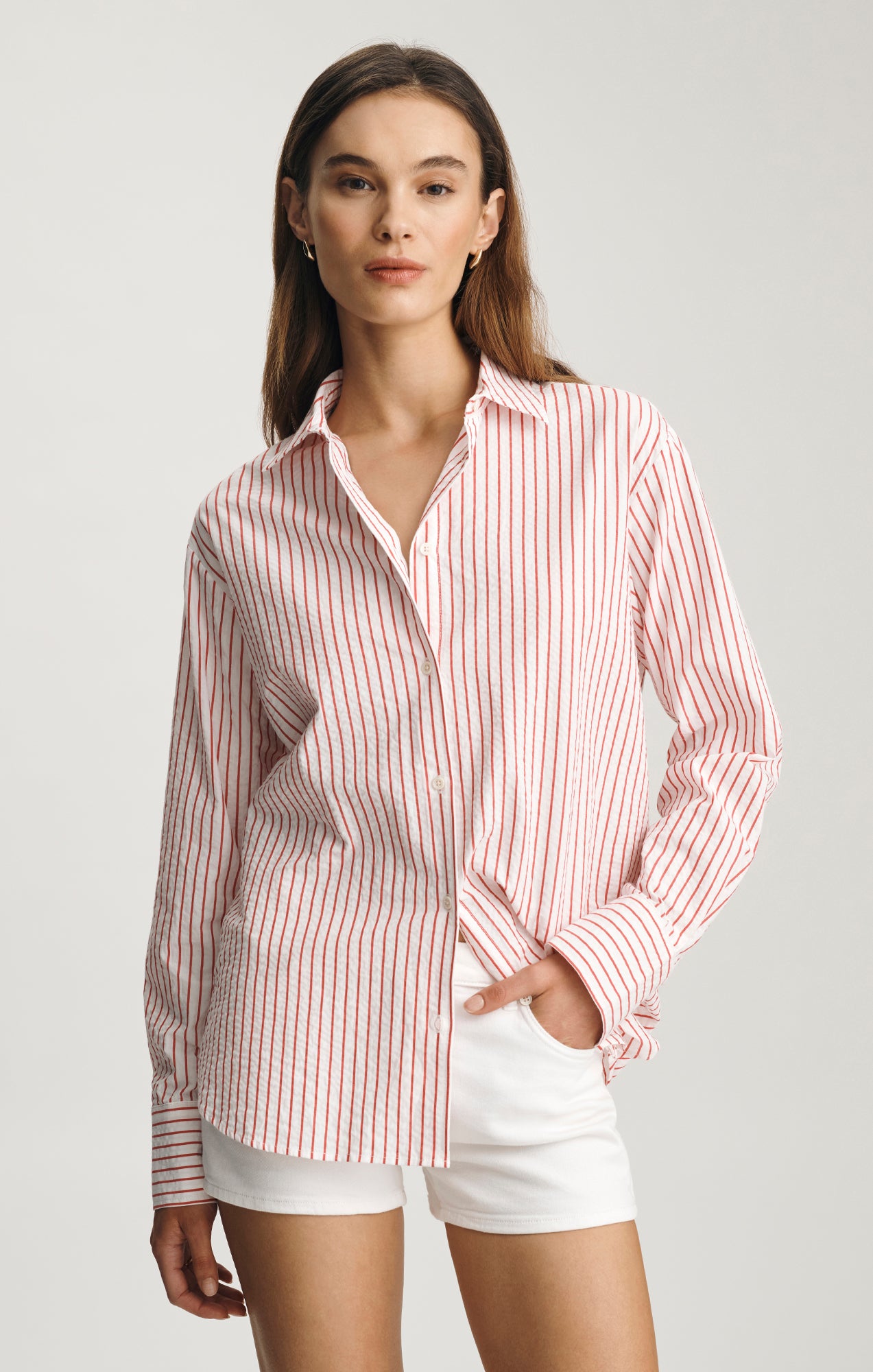 LONG SLEEVE BUTTON-UP SHIRT IN RED STRIPED - Mavi Jeans