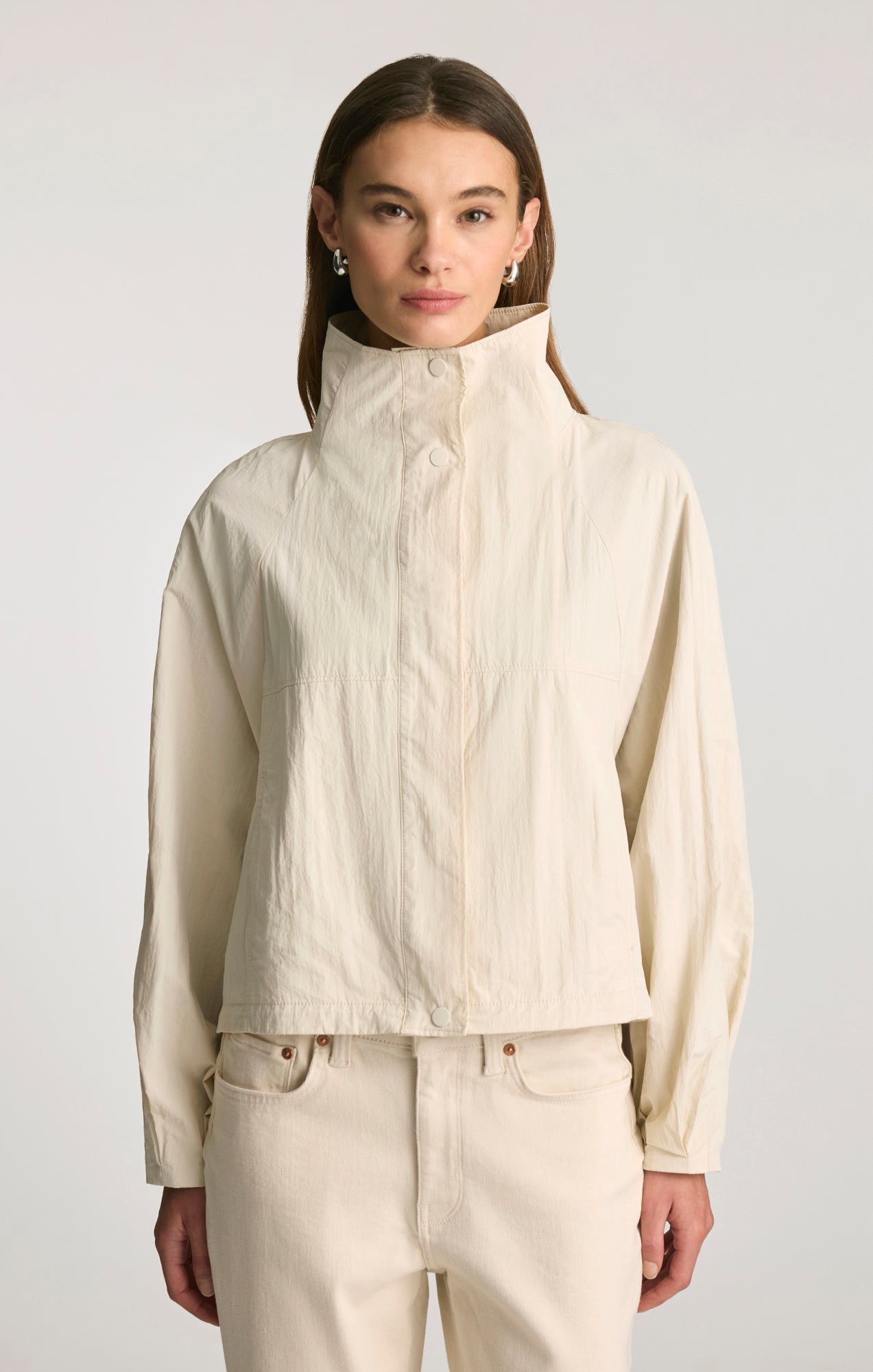 FUNNEL NECK UTILITY JACKET IN LIGHT GREY - Mavi Jeans