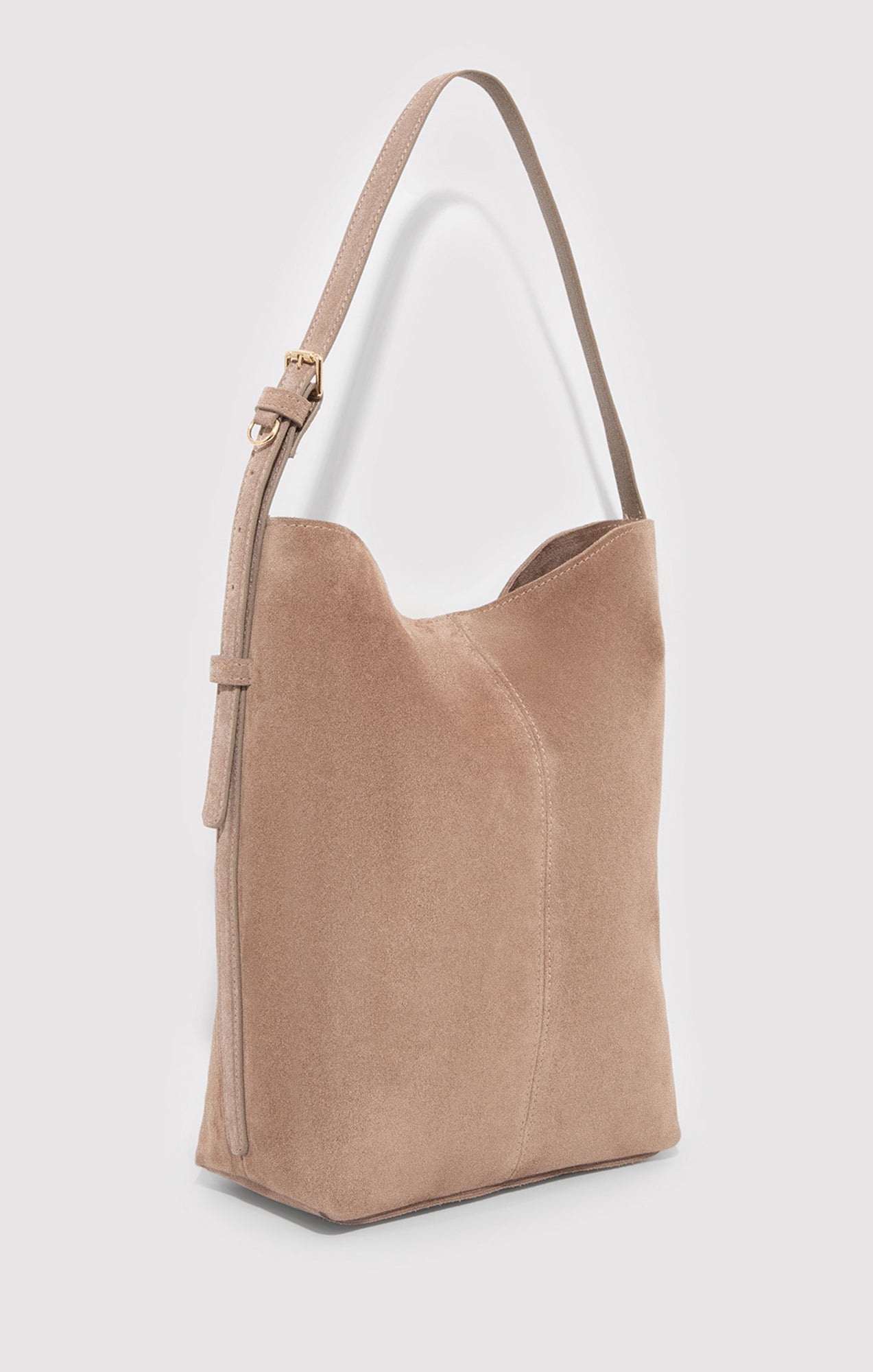 SUEDE BUCKET BAG IN SILVER MINK