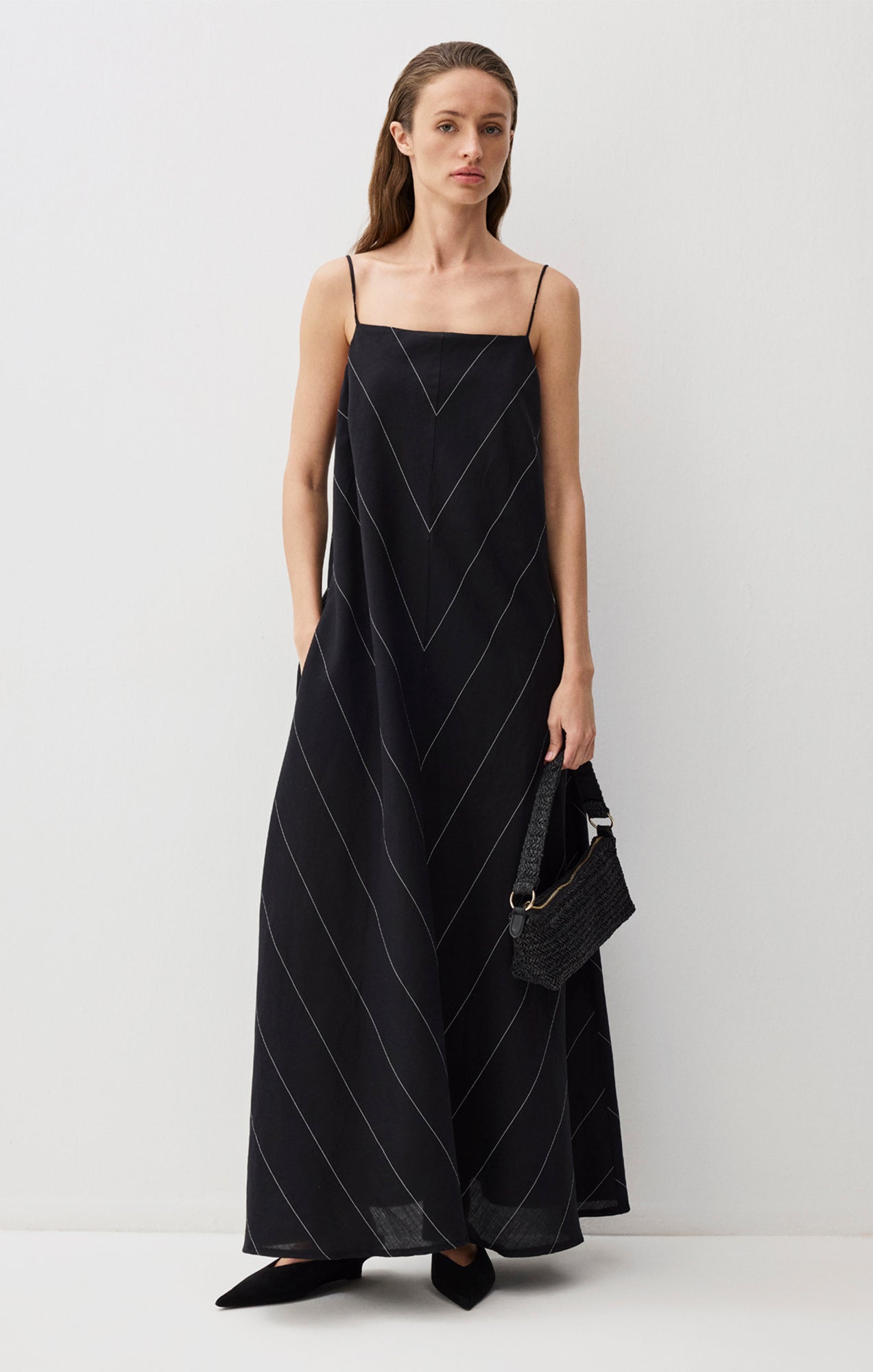 CAMI STRAP MAXI DRESS IN BLACK BEIGE STRIPE - Mavi Jeans