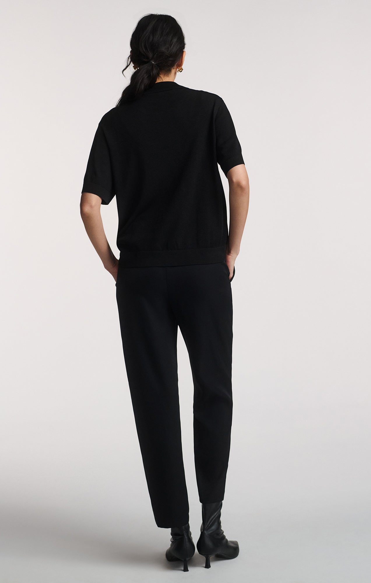 SHORT SLEEVE POLO CARDIGAN IN BLACK - Mavi Jeans