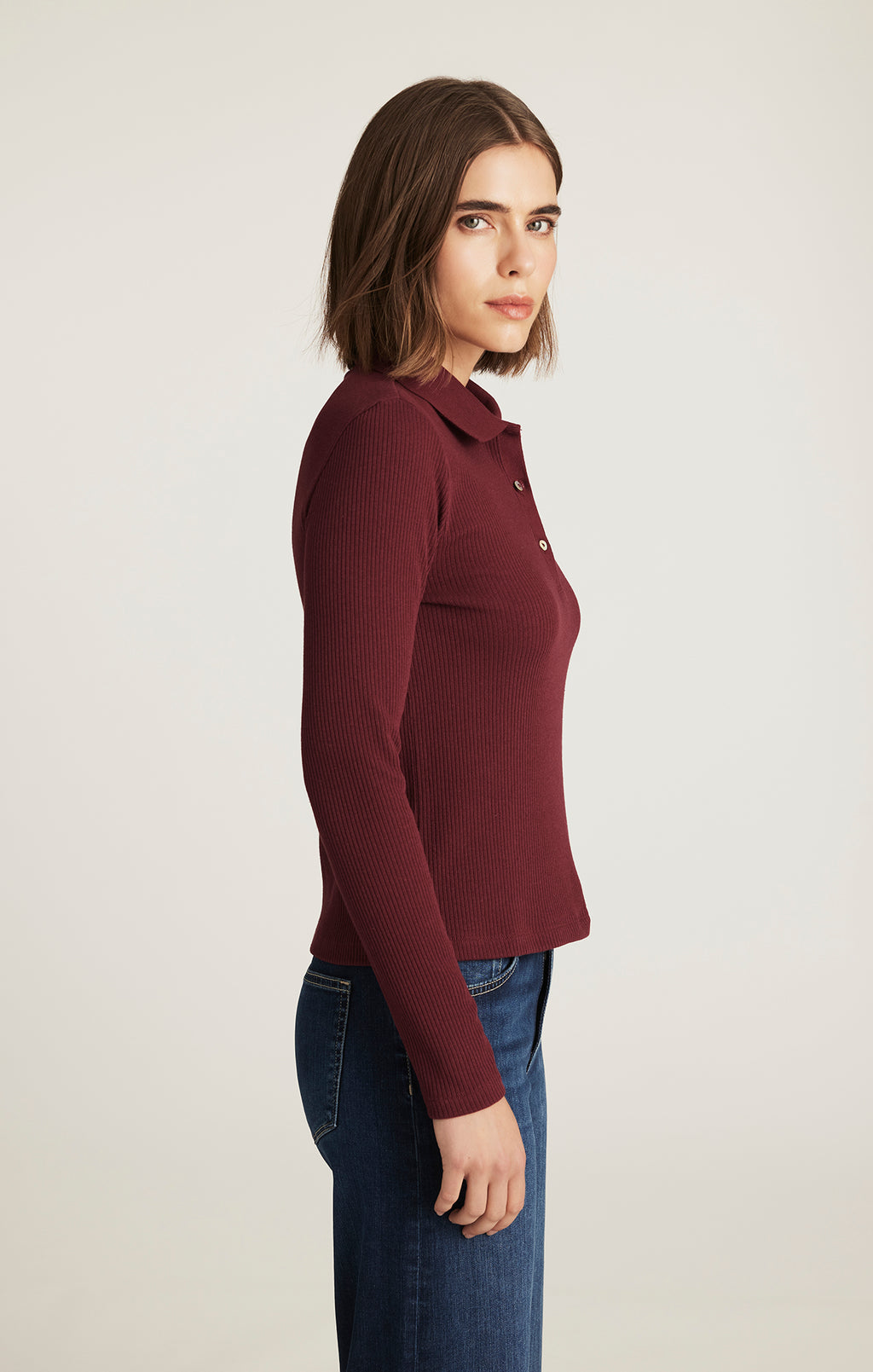 LONG SLEEVE POLO T-SHIRT IN ZINFANDEL - Mavi Jeans