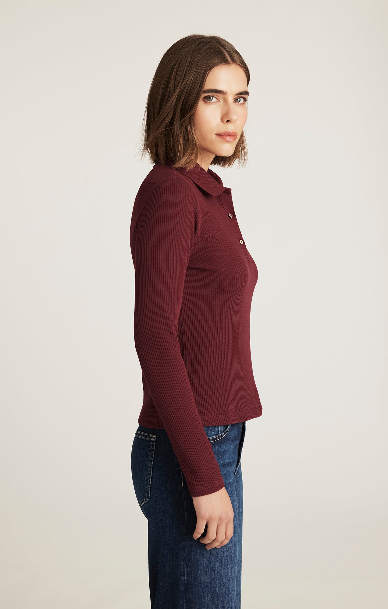 LONG SLEEVE POLO T-SHIRT IN ZINFANDEL - Mavi Jeans
