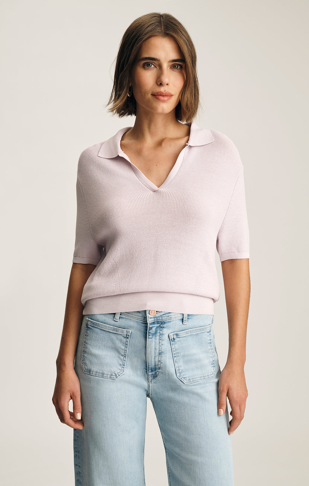 SHORT SLEEVE POLO SWEATER IN ORCHID HUSH - Mavi Jeans