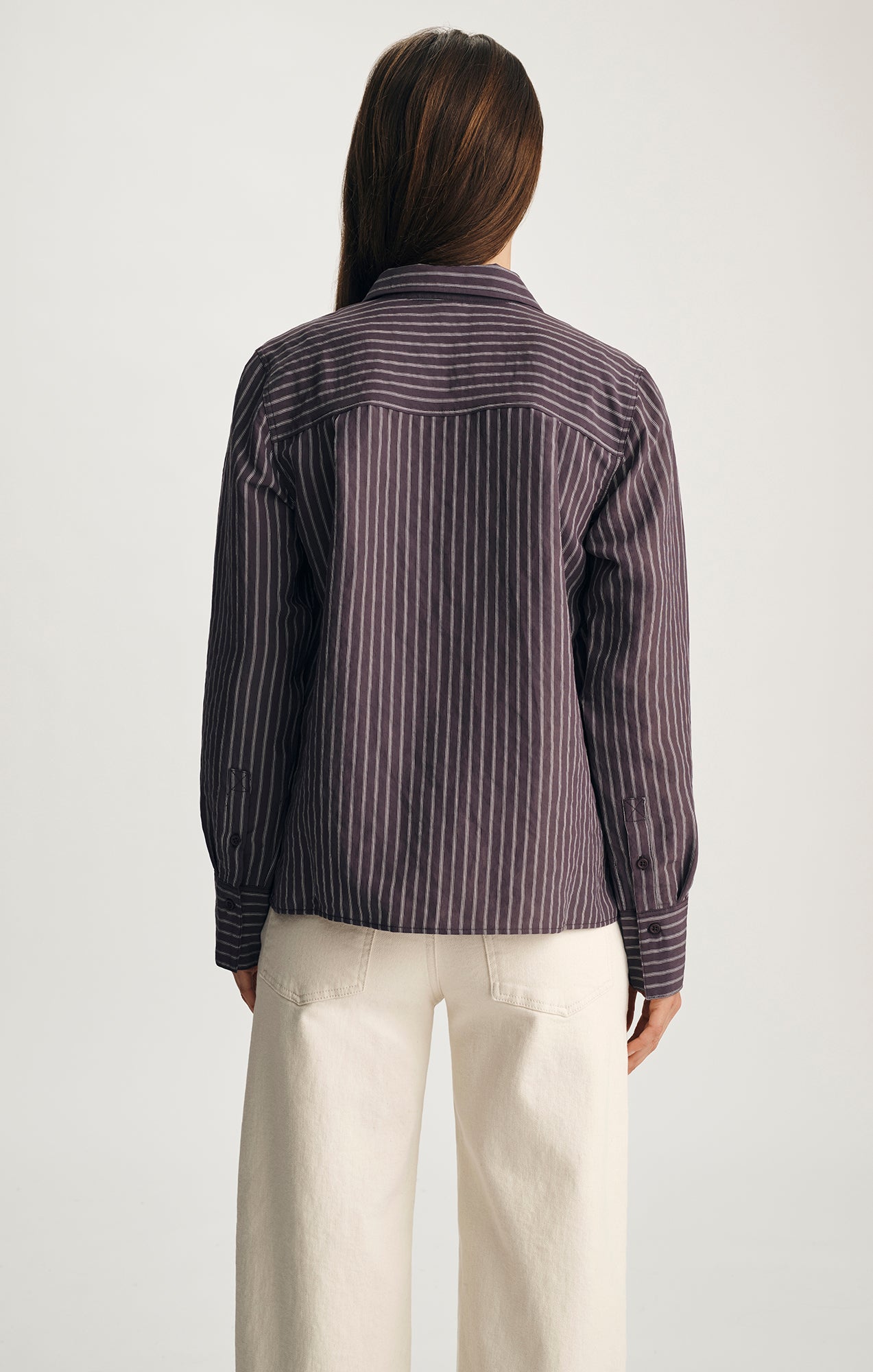 LUXE TOUCH TENCEL™ BUTTON-UP SHIRT IN SWEET GRAPE STRIPE
