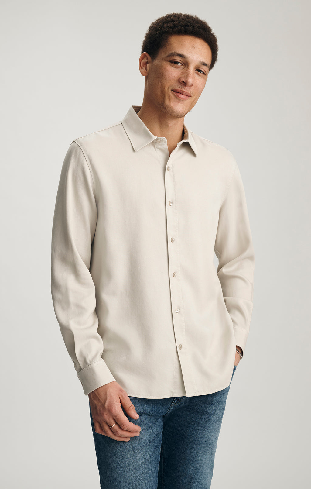 TENCEL™ BUTTON-UP SHIRT IN SILVER BIRCH - Mavi Jeans