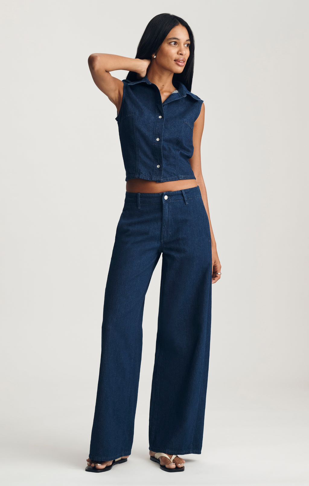 SIENA CHINO WIDE LEG IN DARK LINEN DENIM