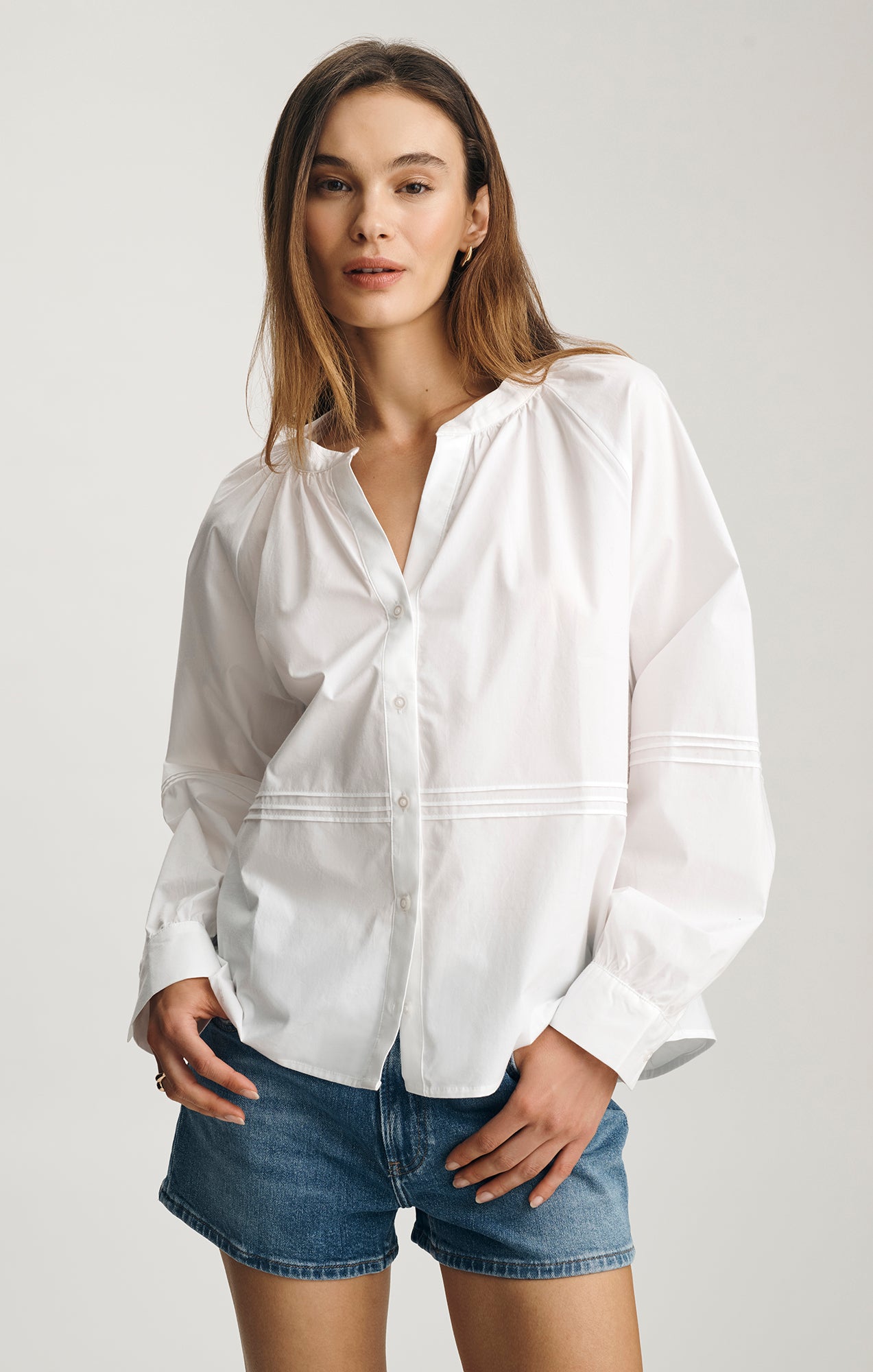 PINTUCK BALLOON SLEEVE SHIRT IN WHITE - Mavi Jeans