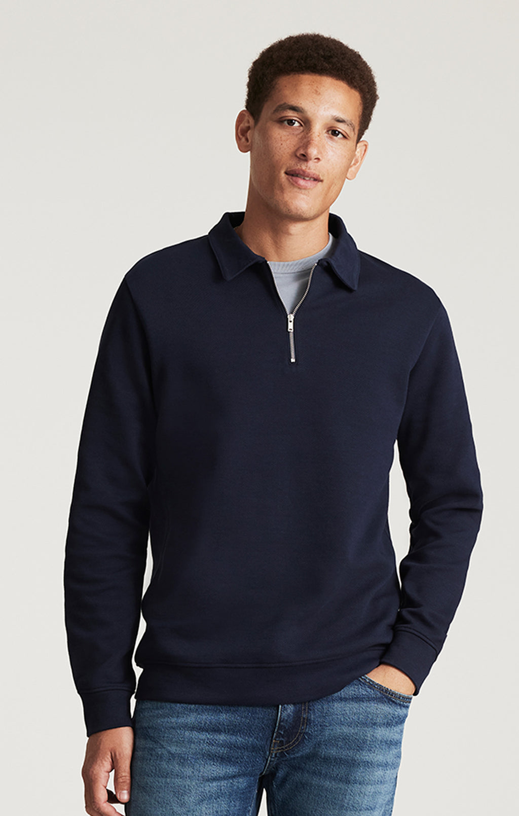 HALF ZIP SWEATSHIRT IN BARITONE BLUE - Mavi Jeans