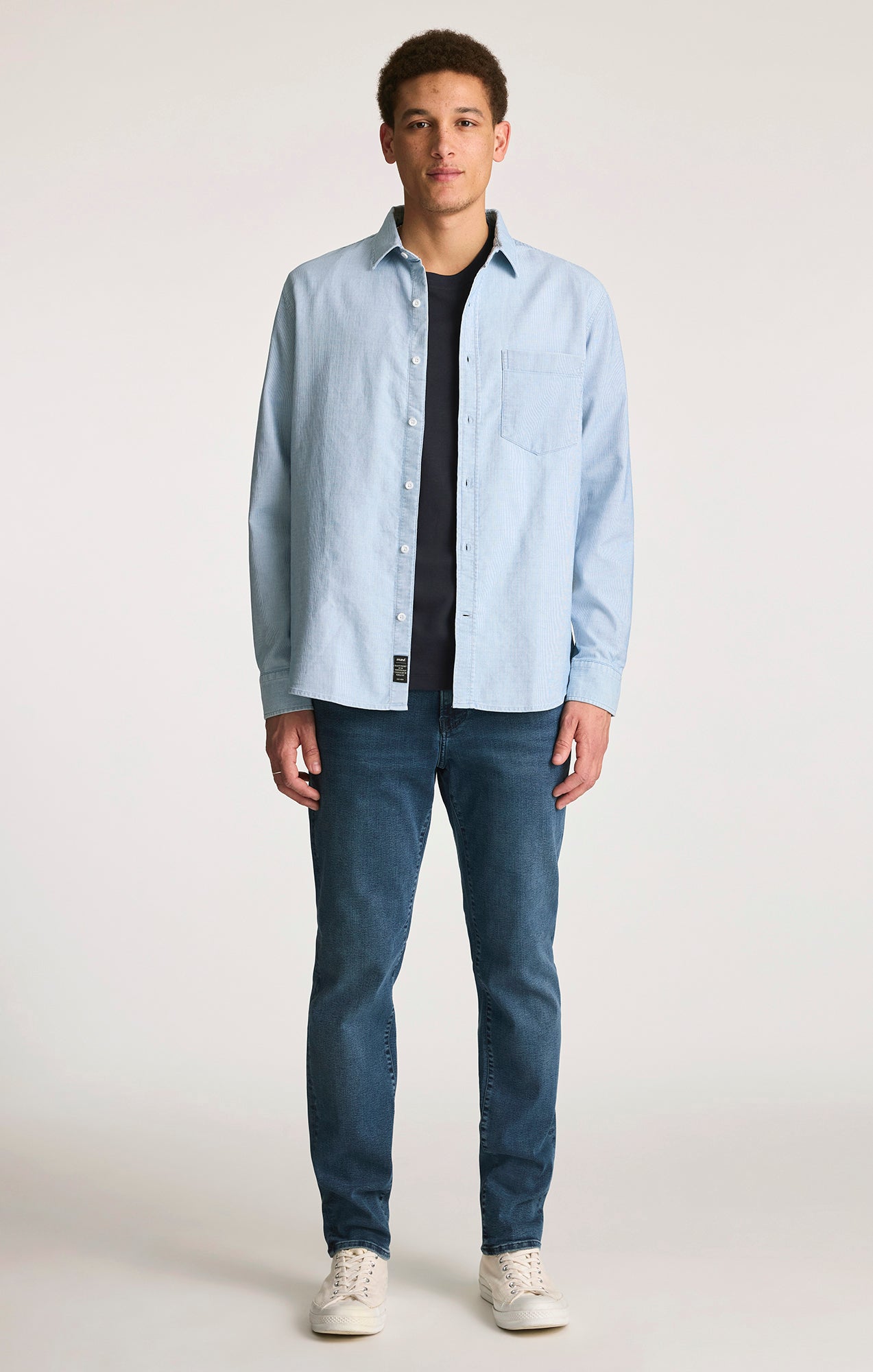 Mavi Men's One Pocket Button-Up Shirt In White Stripe Indigo Zemin