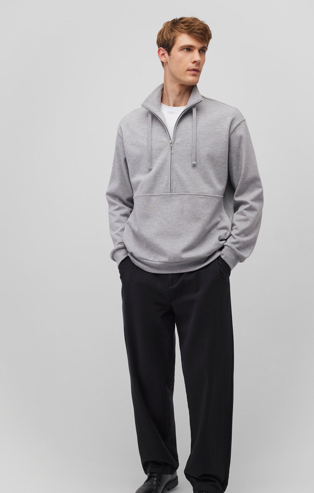 QUARTER ZIP POCKET SWEATSHIRT IN LIGHT GREY MELANGE - Mavi Jeans