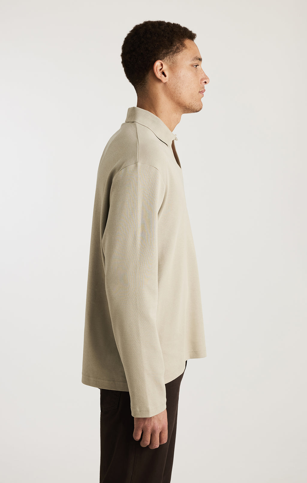 EDITION LONG SLEEVE POLO T-SHIRT IN LONDON FOG