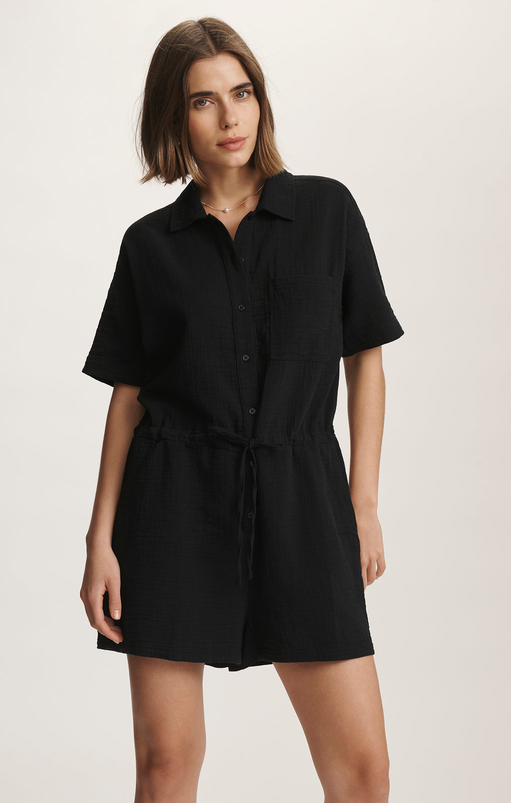 CINCHED WAIST ROMPER IN BLACK - Mavi Jeans