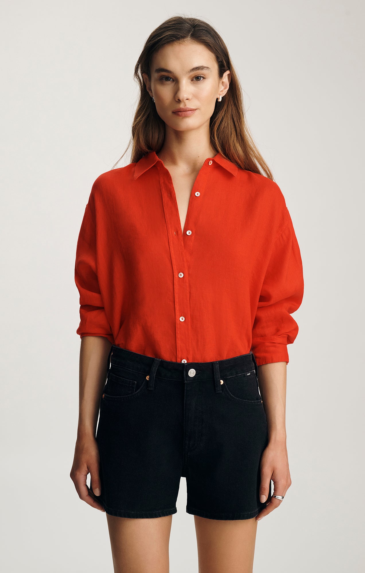 Mavi Women's Linen Button-Up Shirt In Fiery Red Mavi Women's Linen Button-Up Shirt In Fiery Red
