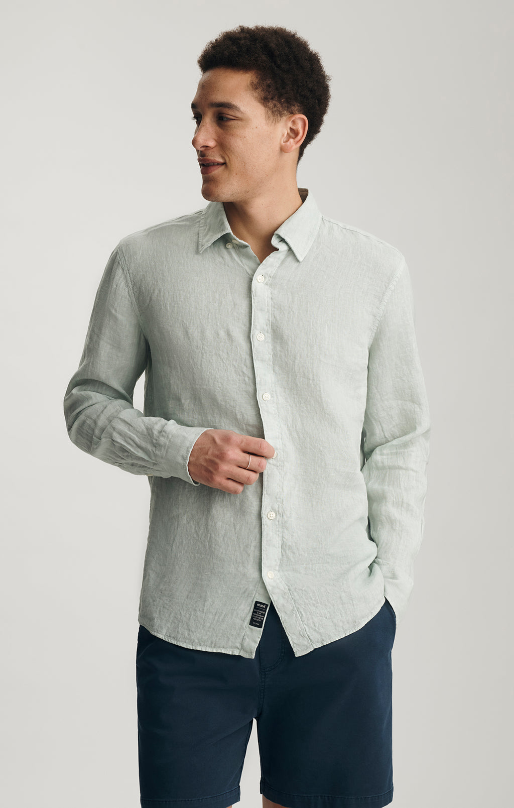 LINEN BUTTON-UP SHIRT IN AQUA GRAY - Mavi Jeans