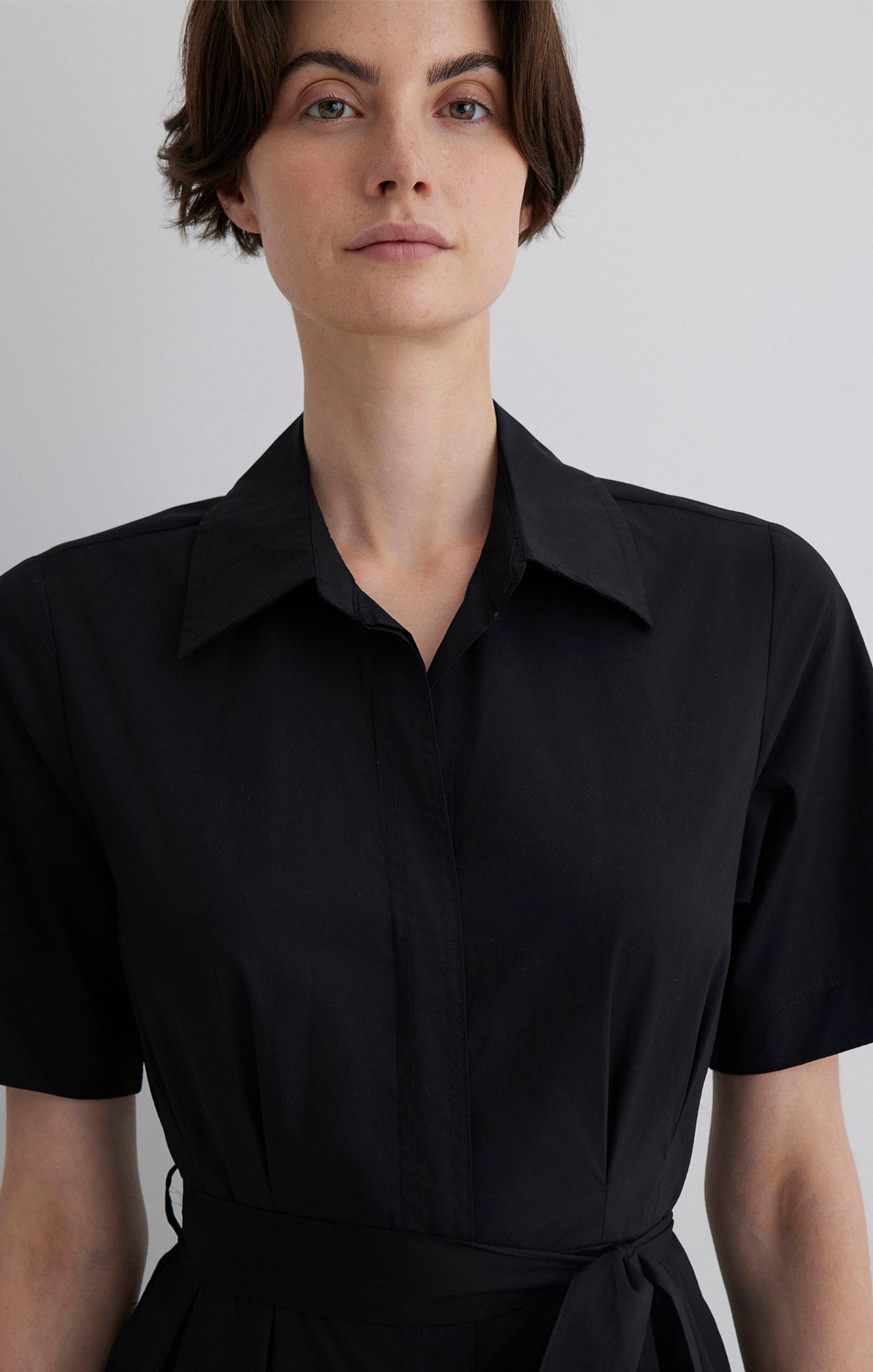 TIE-WAIST MIDI SHIRTDRESS IN BLACK - Mavi Jeans