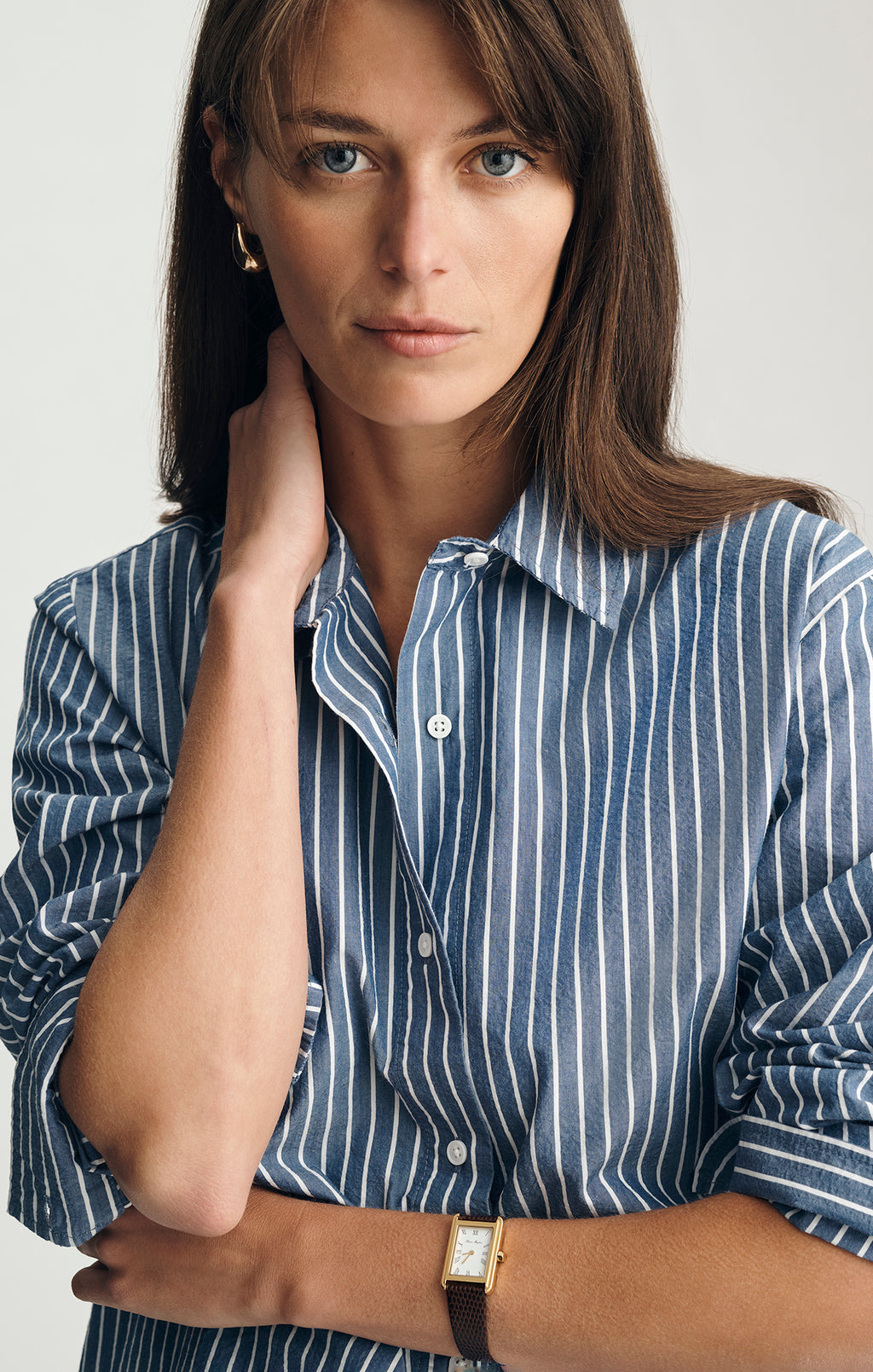 LONG SLEEVE BUTTON-UP SHIRT IN NAVY PEONY STRIPE - Mavi Jeans
