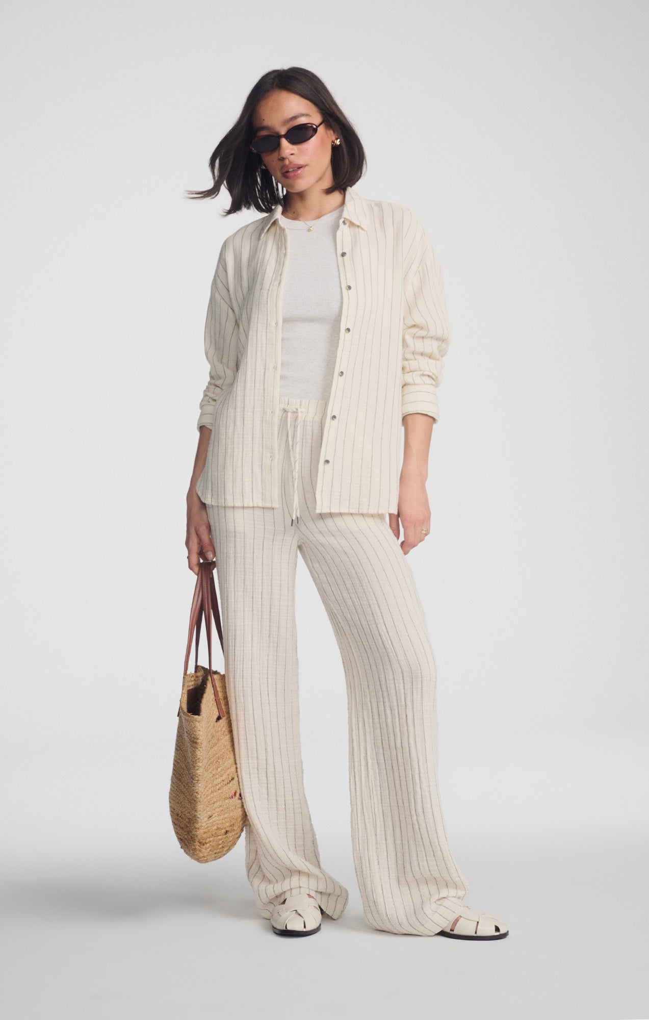 DOUBLE FACE LONG SLEEVE SHIRT IN GREY STRIPE - Mavi Jeans