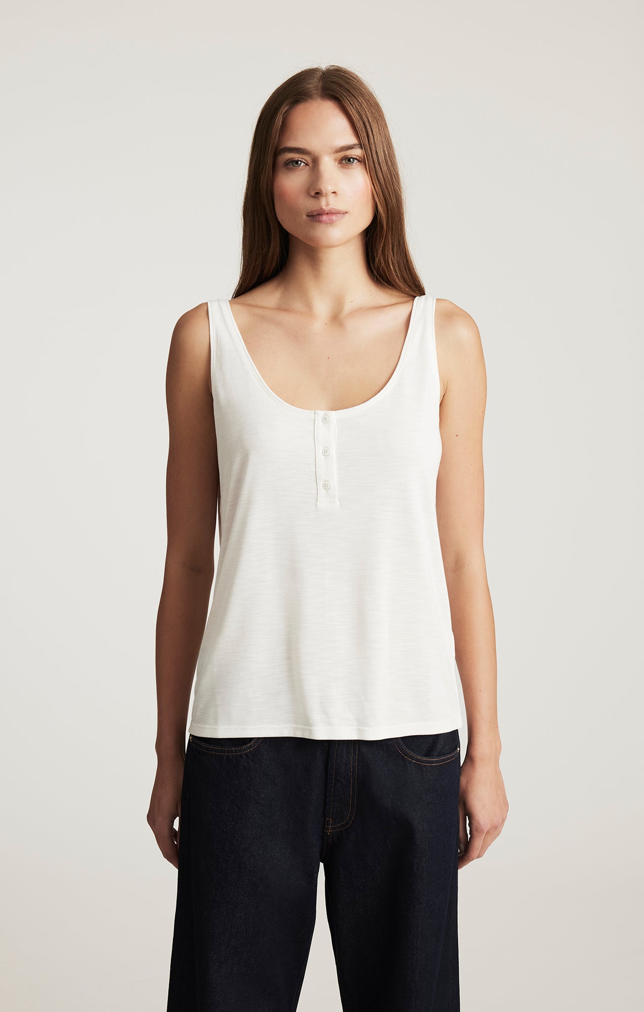 LUXE TOUCH TENCEL™ HENLEY TANK TOP IN ANTIQUE WHITE