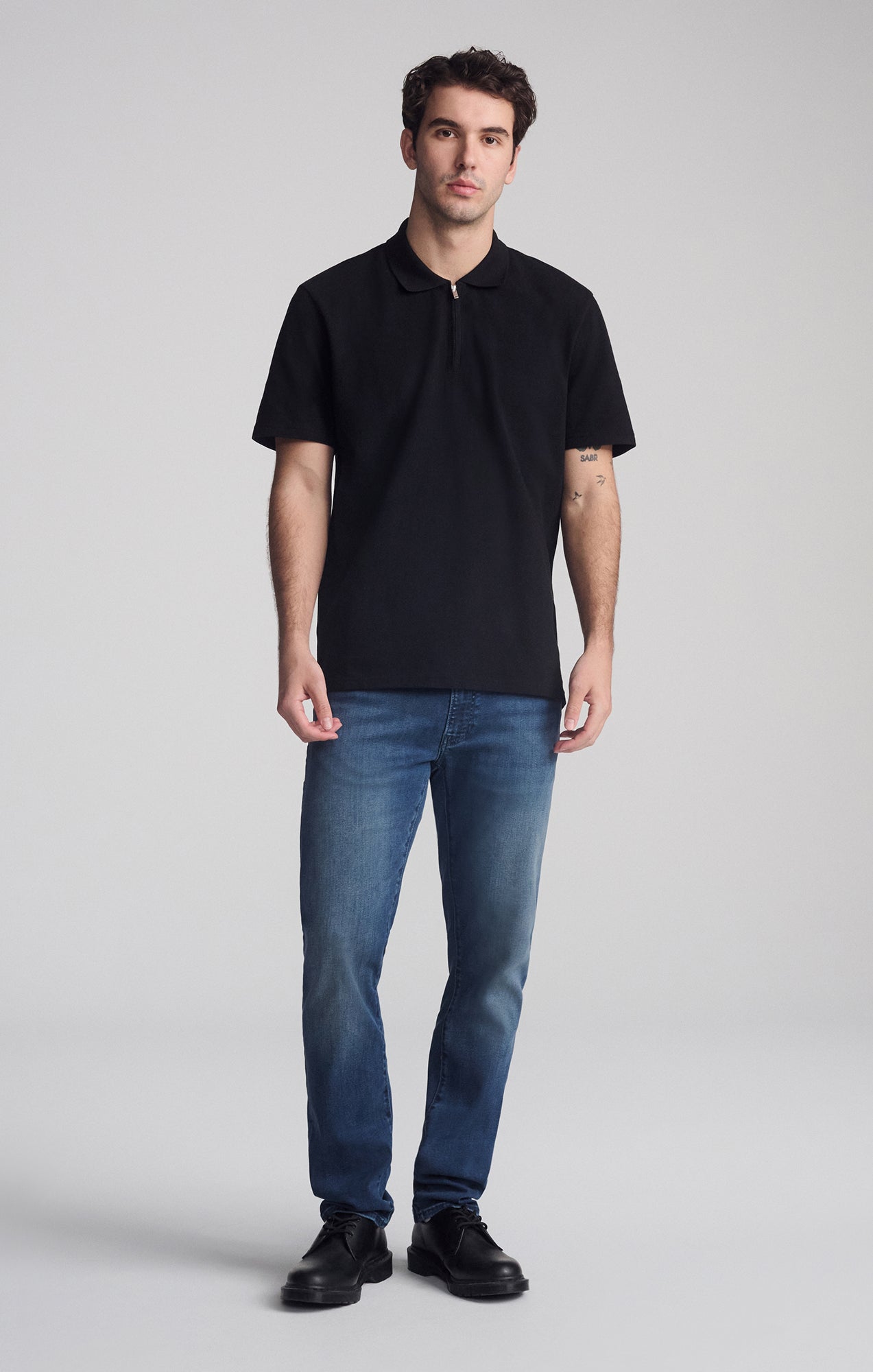 ★COOR★ Open Collar Cotton Polo Shirt (Black) Textured Open Stitch Cotton Johnny Collar Polo | Express