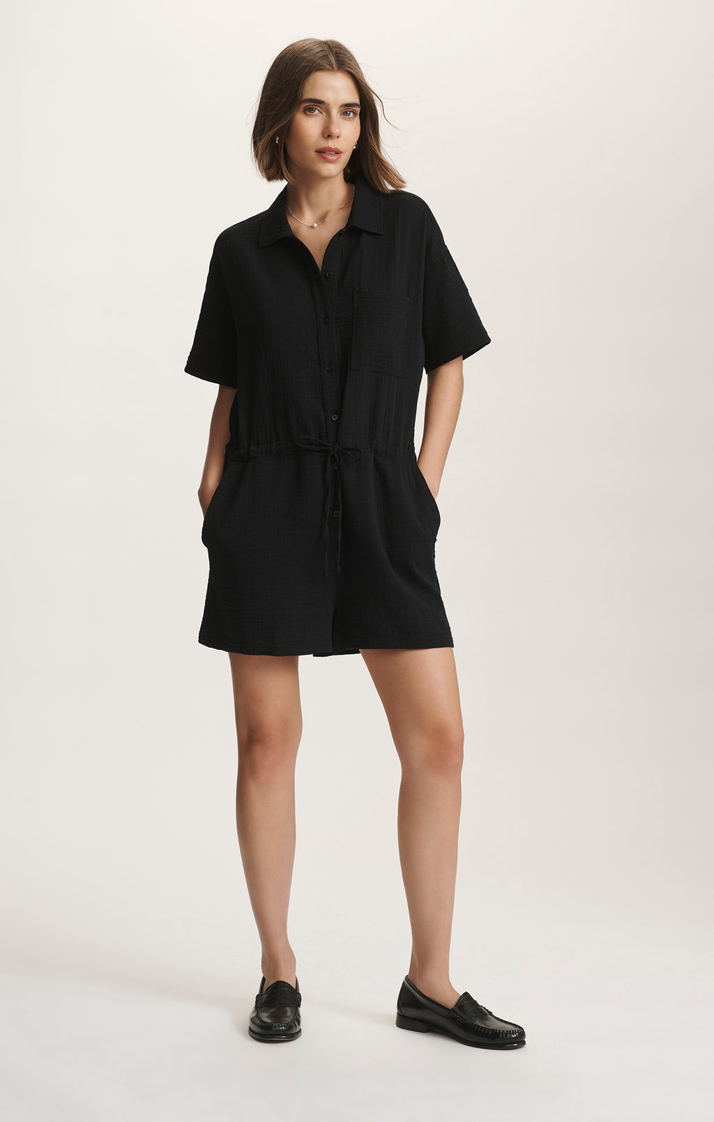 CINCHED WAIST ROMPER IN BLACK - Mavi Jeans