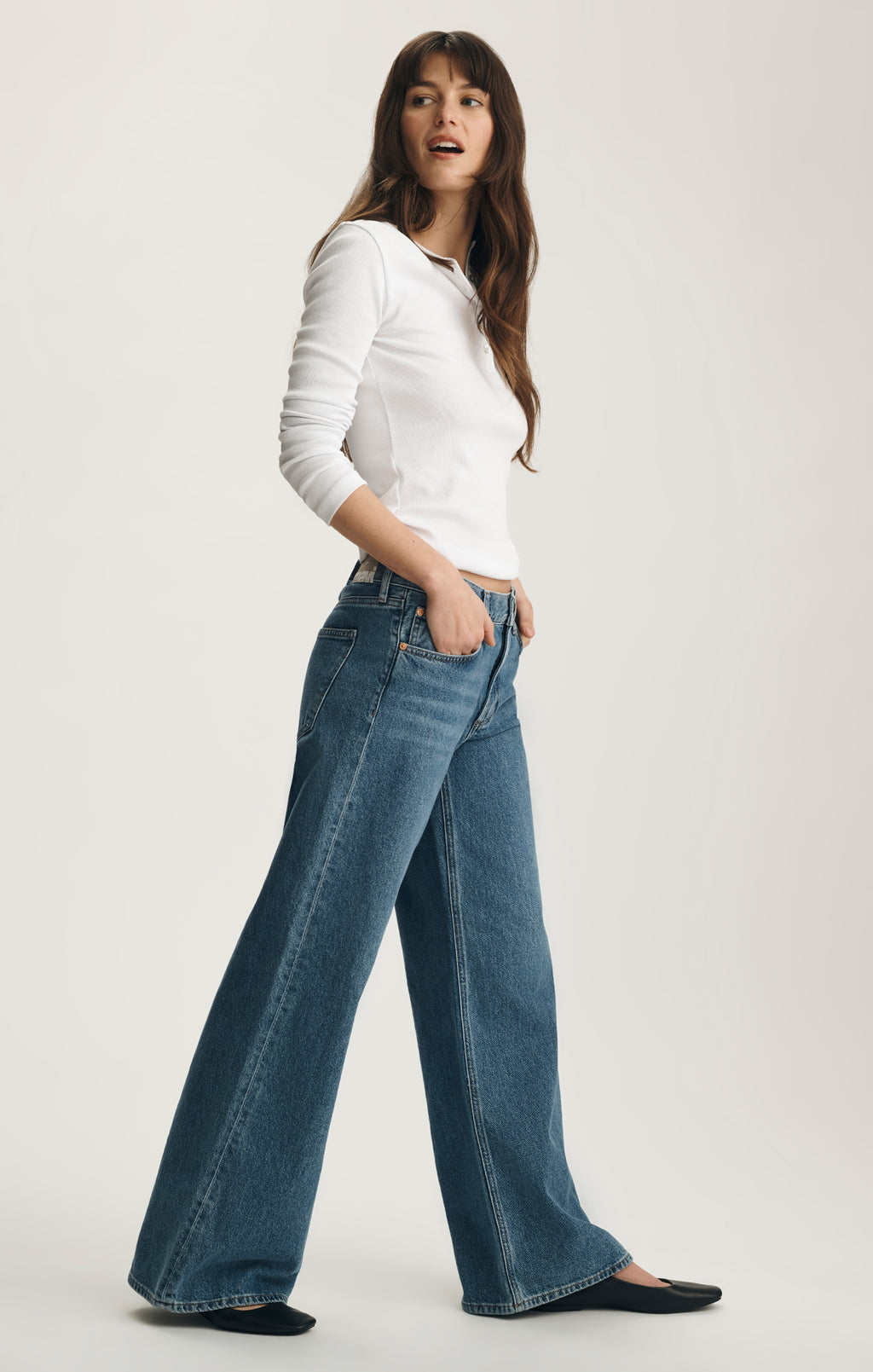 SANDY WIDE LEG IN MID BRUSHED CLASSIC DENIM - Mavi Jeans