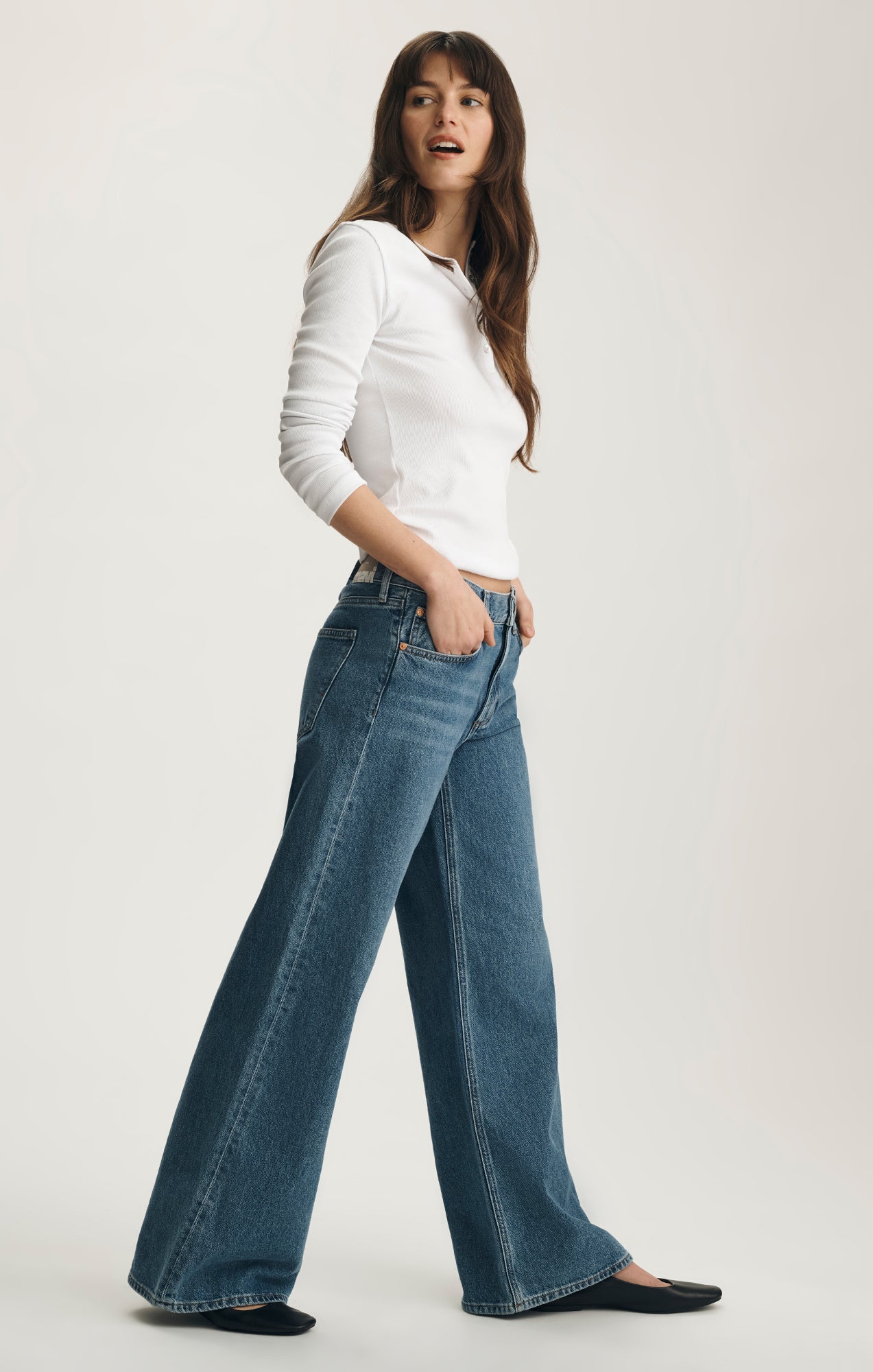 SANDY WIDE LEG IN MID BRUSHED CLASSIC DENIM - Mavi Jeans