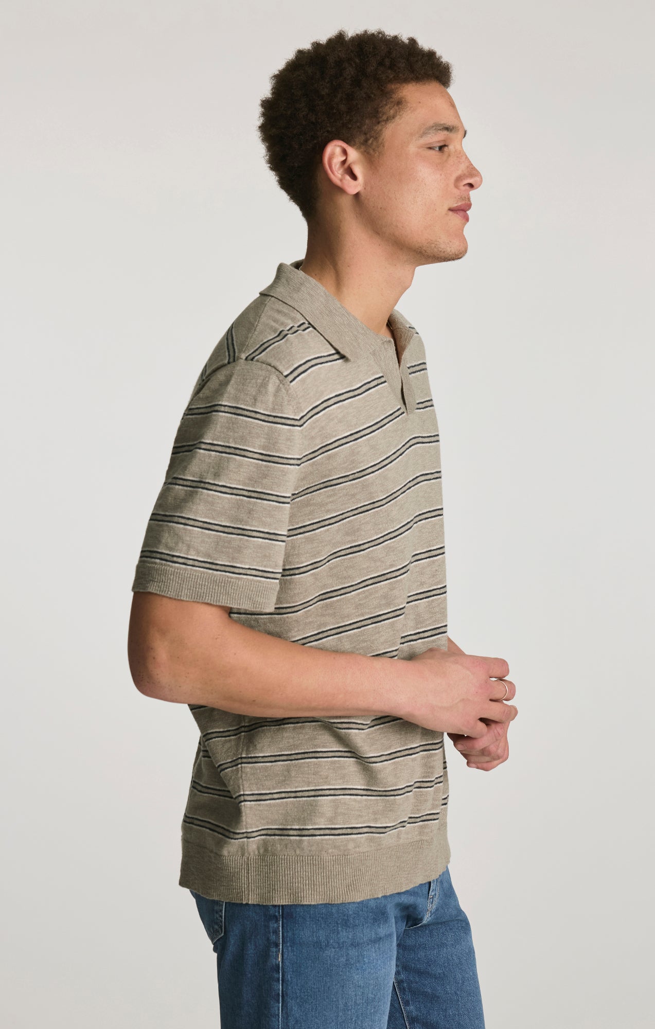 JOHNNY COLLAR POLO SWEATER IN ELEPHANT SKIN - Mavi Jeans