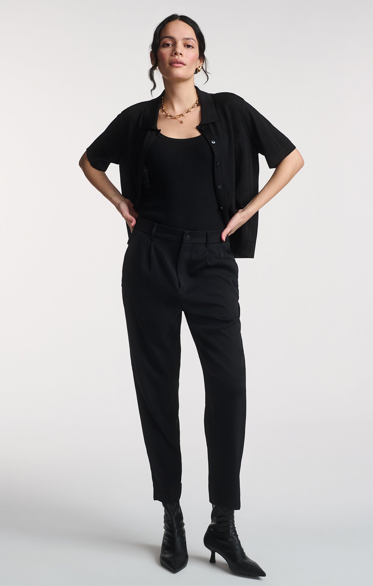 SHORT SLEEVE POLO CARDIGAN IN BLACK - Mavi Jeans