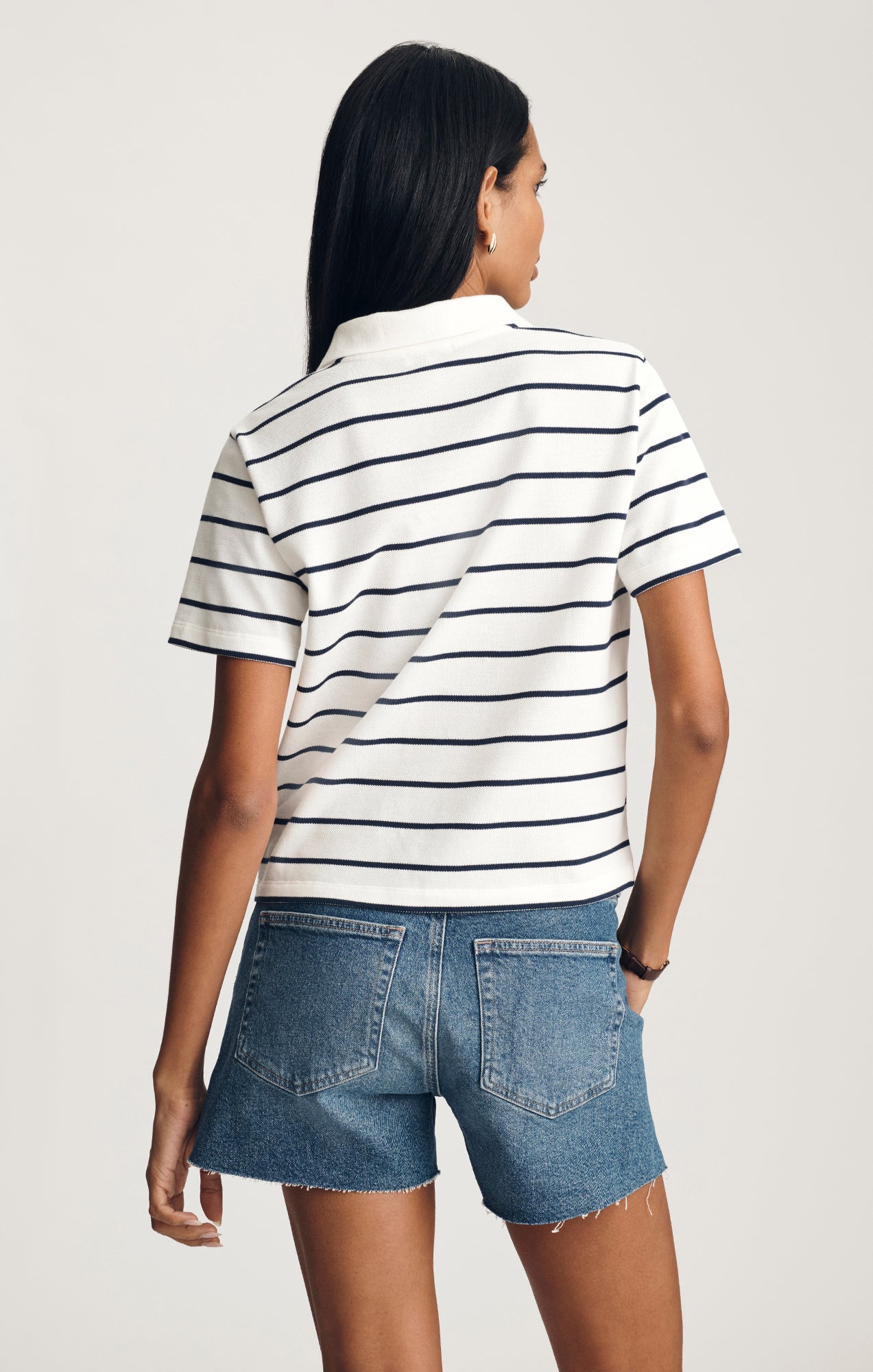 Mavi Women's Cropped Polo T-Shirt In Black Irish Stripe – Mavi Jeans
