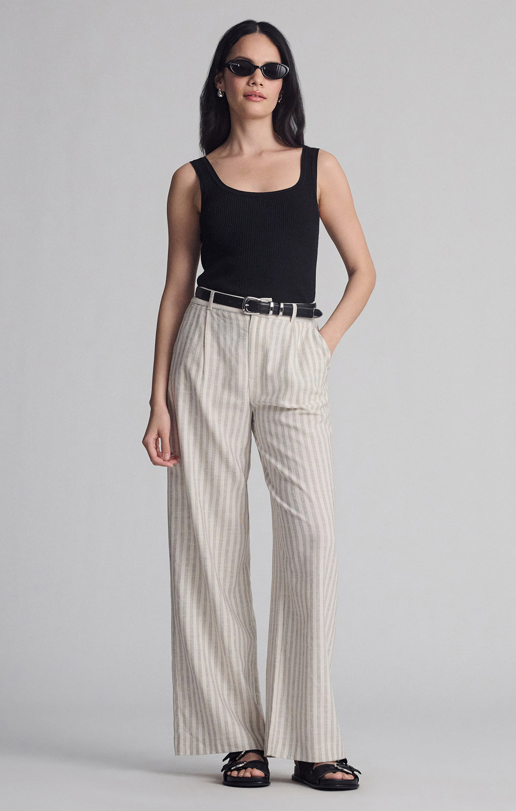 WOVEN BUTTON PANTS IN BLACK STRIPE - Mavi Jeans