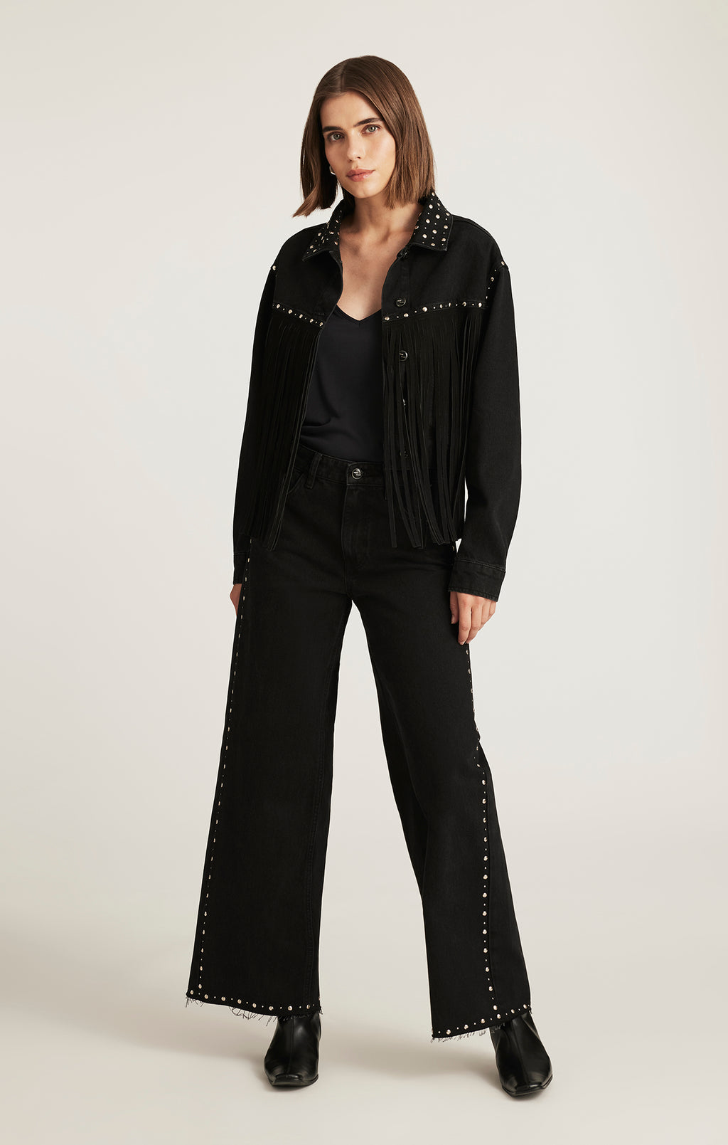 REBECCA WIDE LEG IN STUDDED SMOKE DENIM - Mavi Jeans