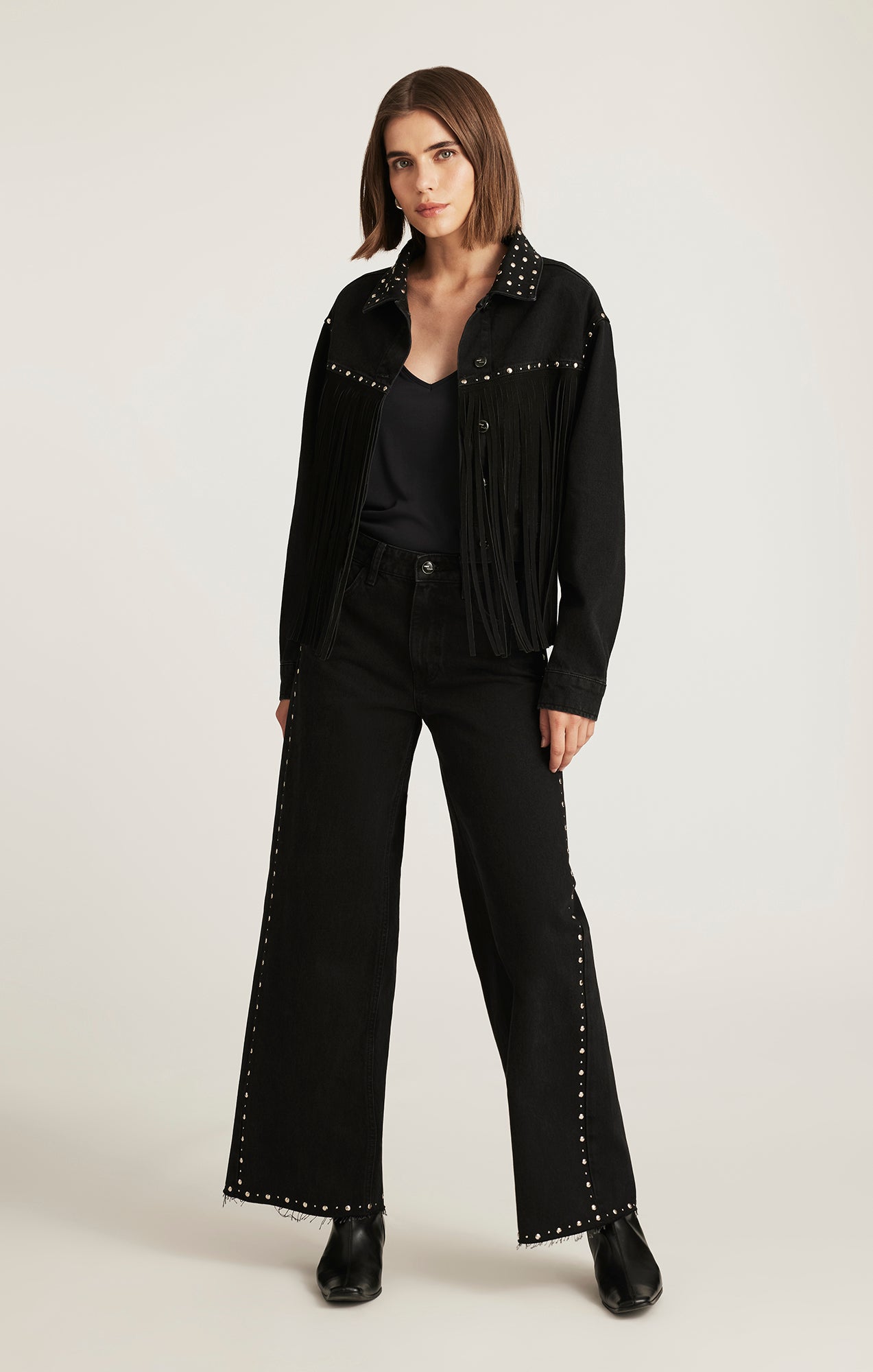 REBECCA WIDE LEG IN STUDDED SMOKE DENIM - Mavi Jeans
