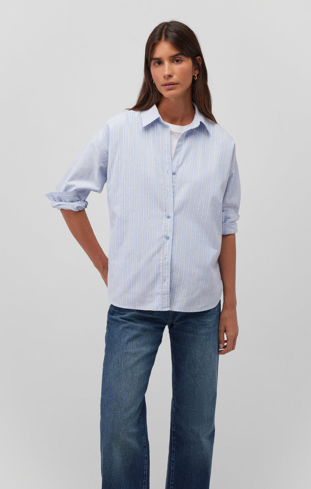 LONG SLEEVE BUTTON-UP SHIRT IN BLUE STRIPE - Mavi Jeans