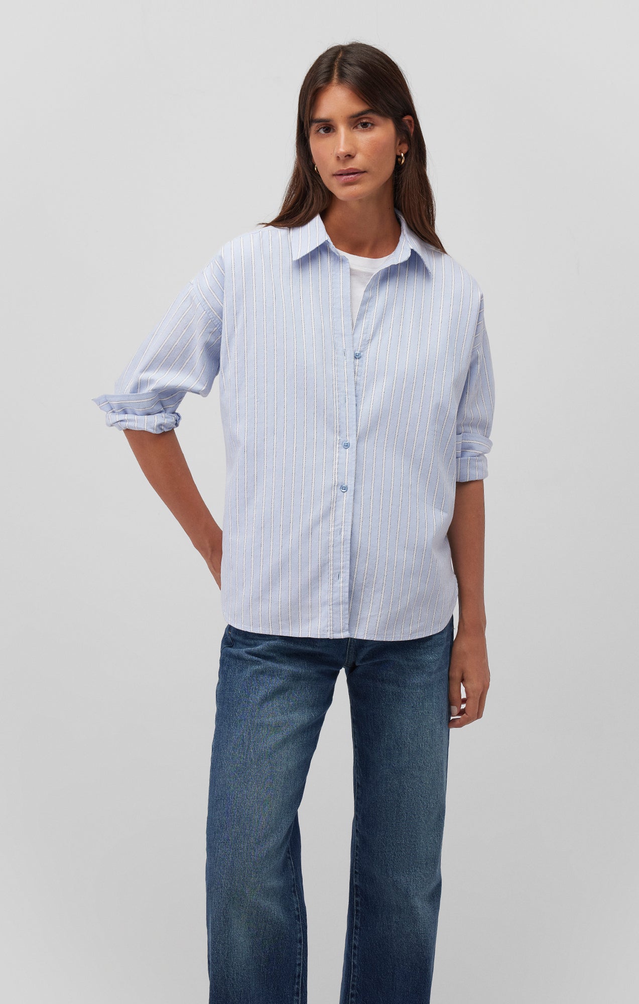 LONG SLEEVE BUTTON-UP SHIRT IN BLUE STRIPE - Mavi Jeans
