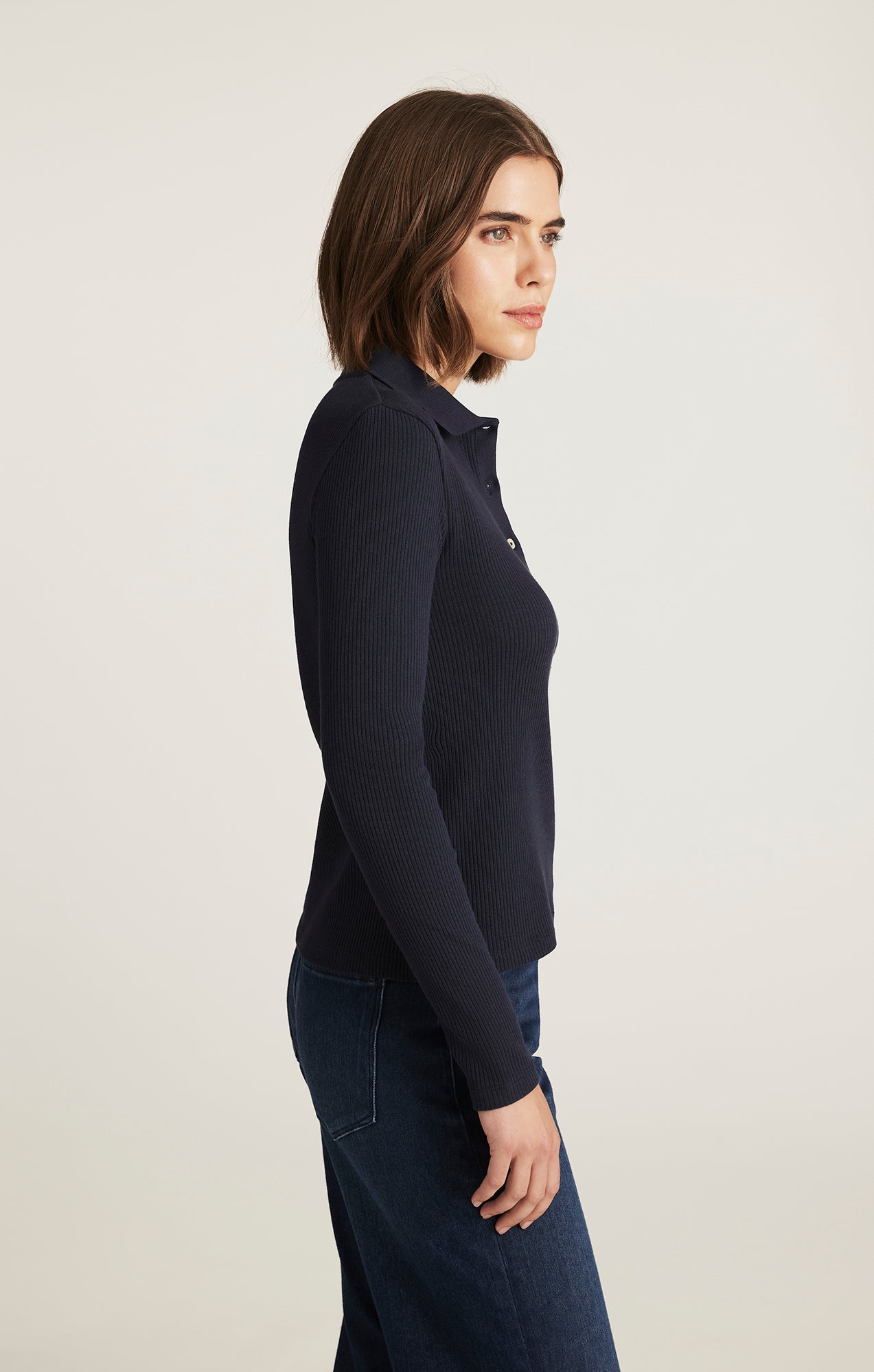 LONG SLEEVE POLO T-SHIRT IN NAVY BLAZER - Mavi Jeans