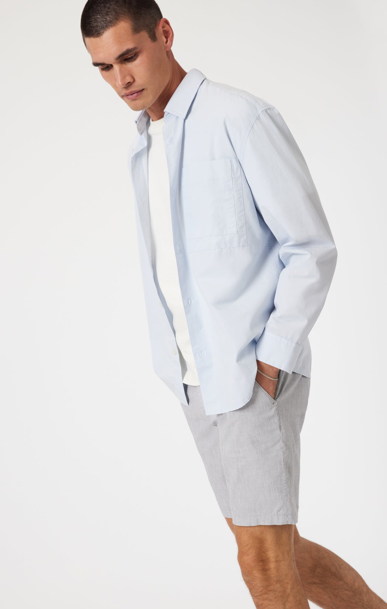 NOAH SHORTS IN LIGHT GREY LINEN STRIPE - Mavi Jeans